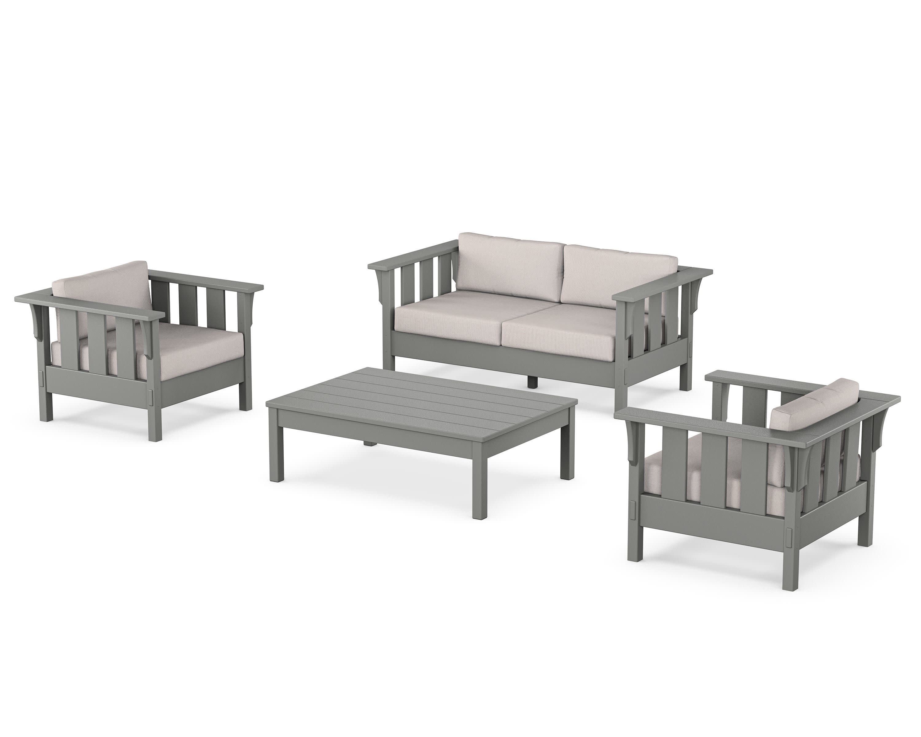 Acadia 4-Piece Deep Seating Set with Loveseat in Slate Grey / Dune Burlap