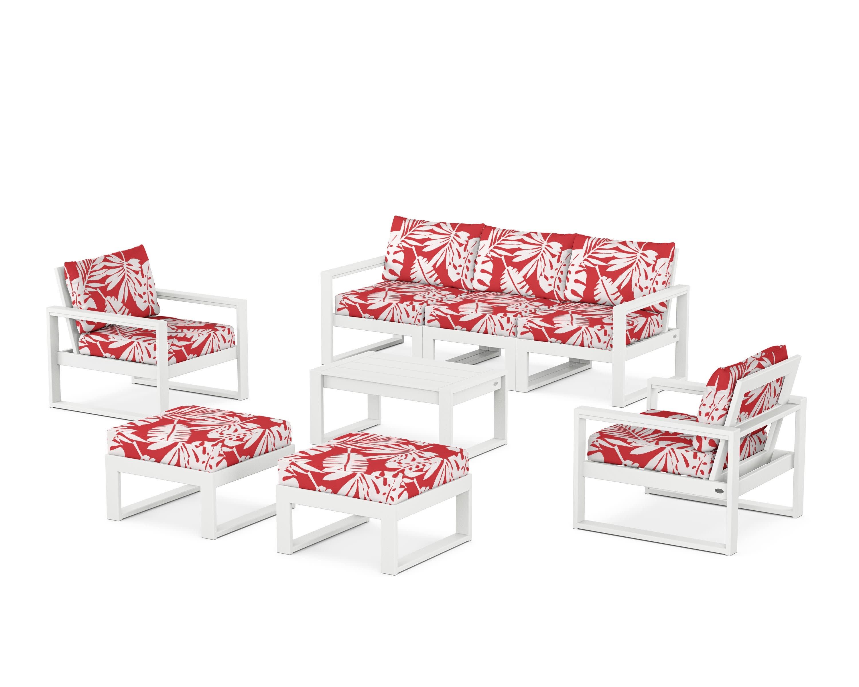 EDGE Sectional 8-Piece Lounge Sofa Set in White / Leaf Crimson