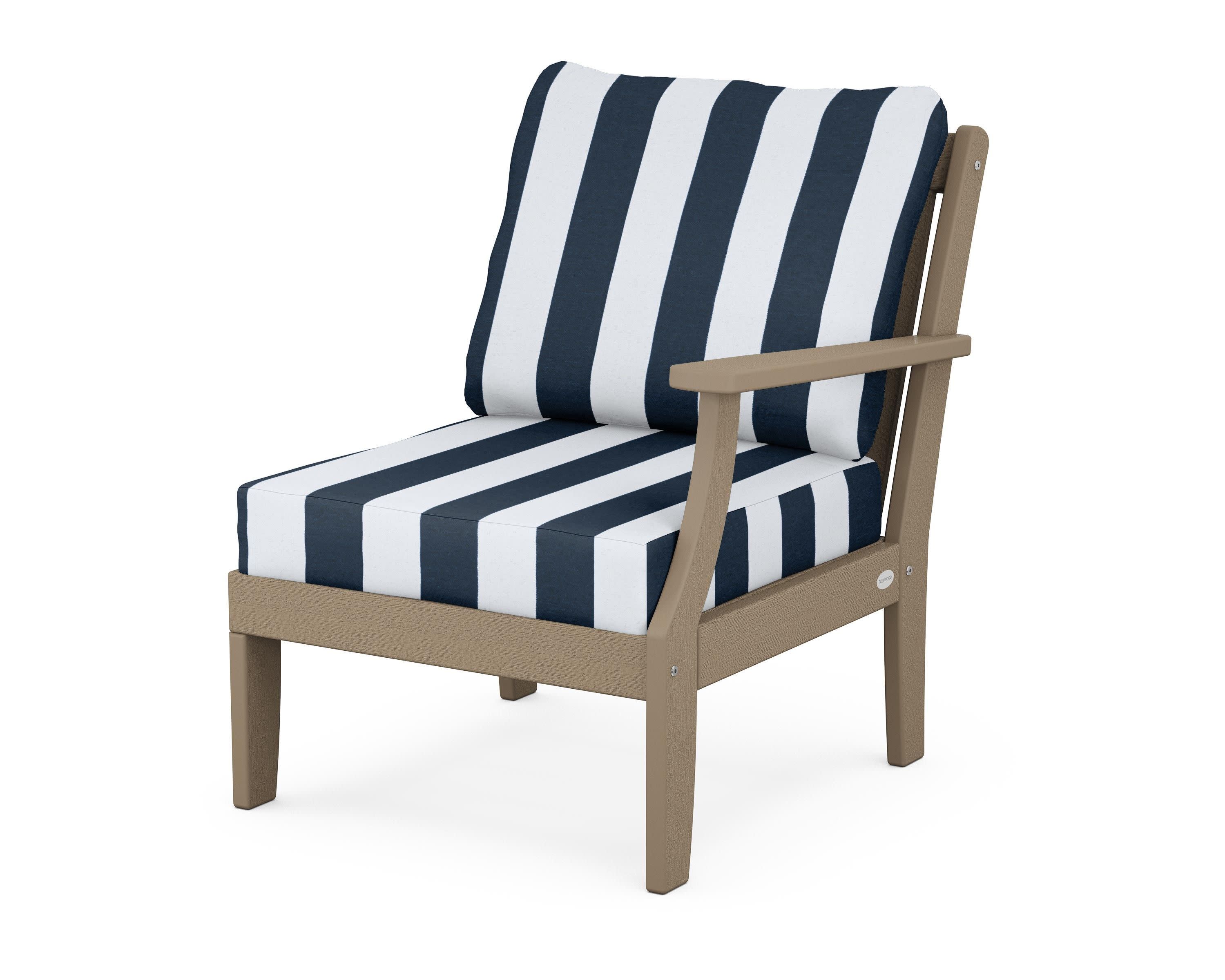 Braxton Modular Right Arm Chair in Vintage Sahara / Cabana Stripe Marine Indigo
