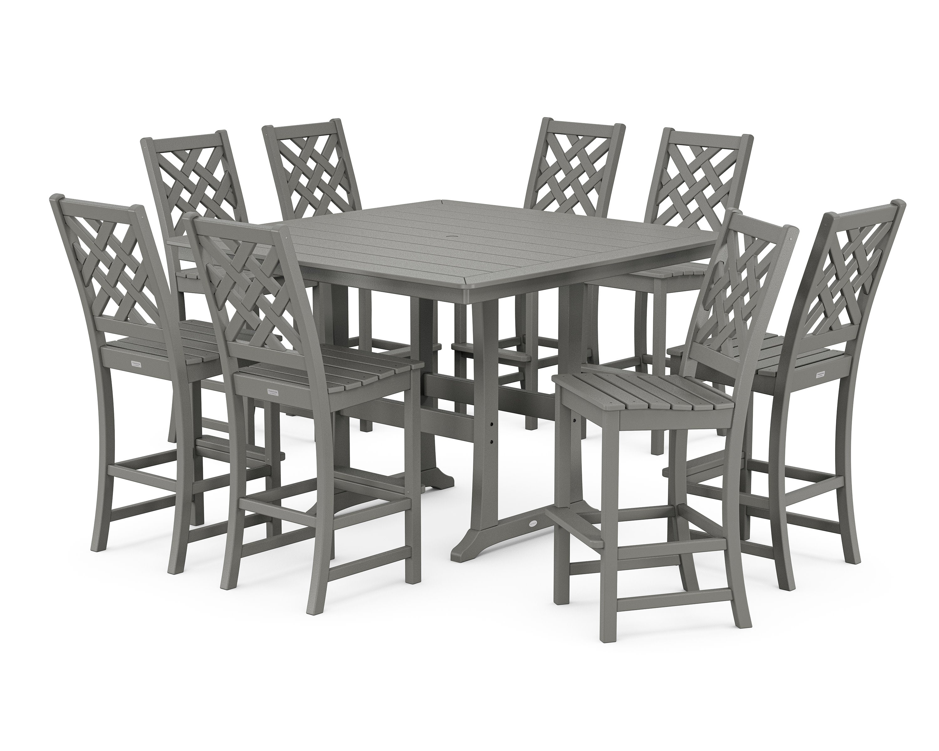 Wovendale Side Chair 9-Piece Square Bar Set with Trestle Legs in Slate Grey