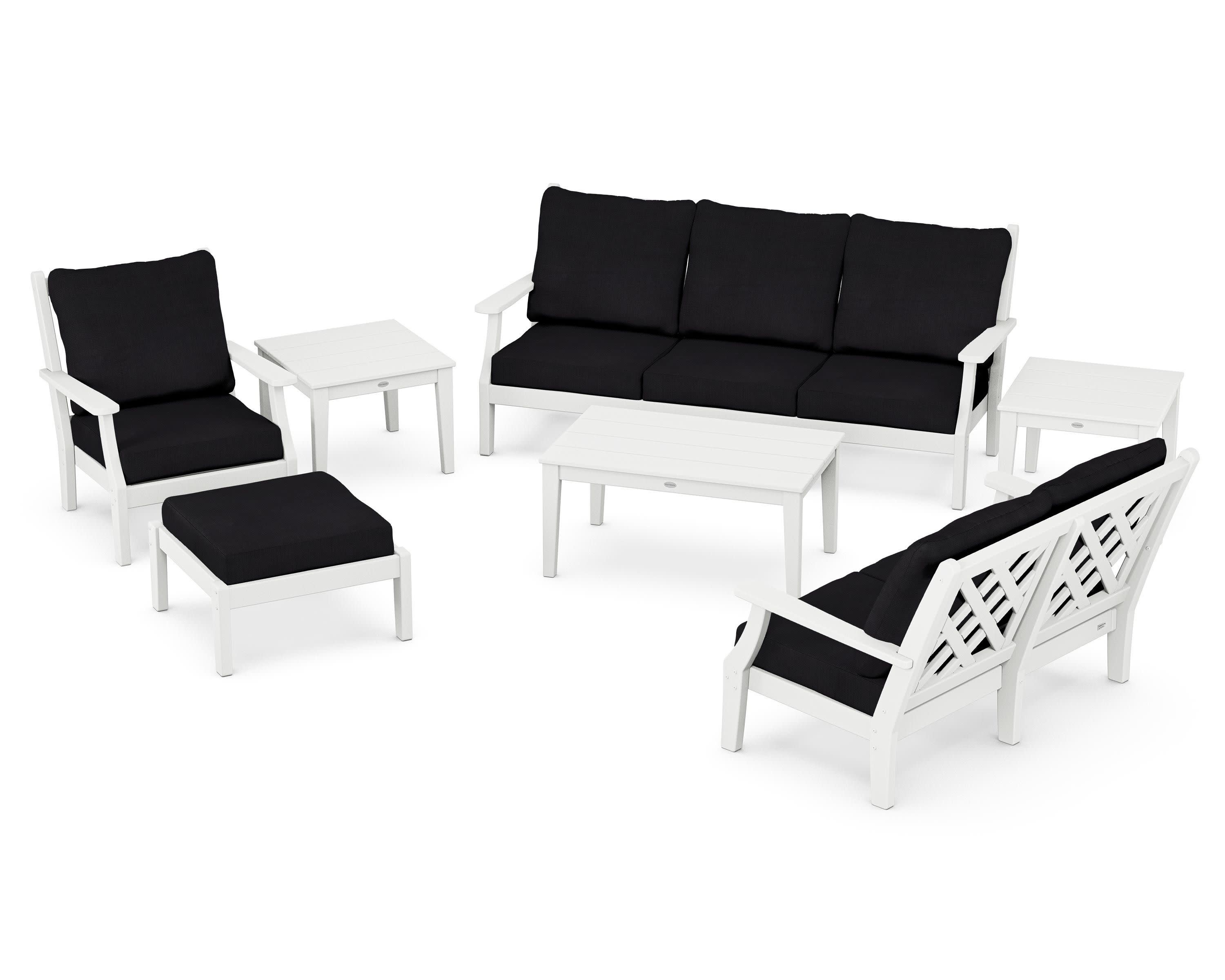Wovendale 7-Piece Deep Seating Set in White / Midnight Linen