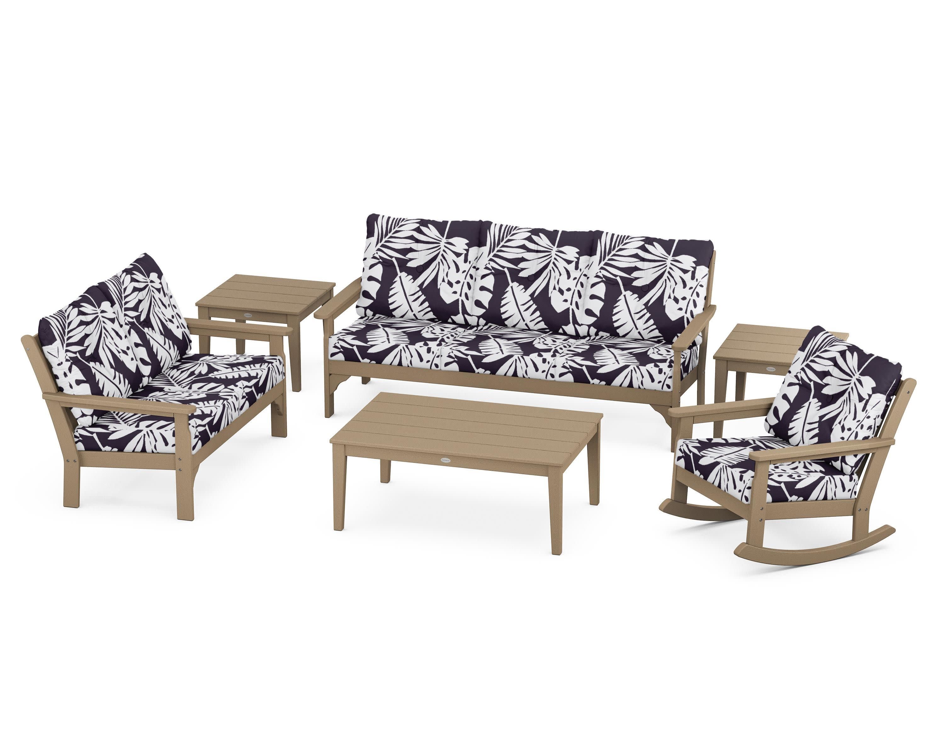 Vineyard 6-Piece Deep Seating Set in Vintage Sahara / Leaf Navy