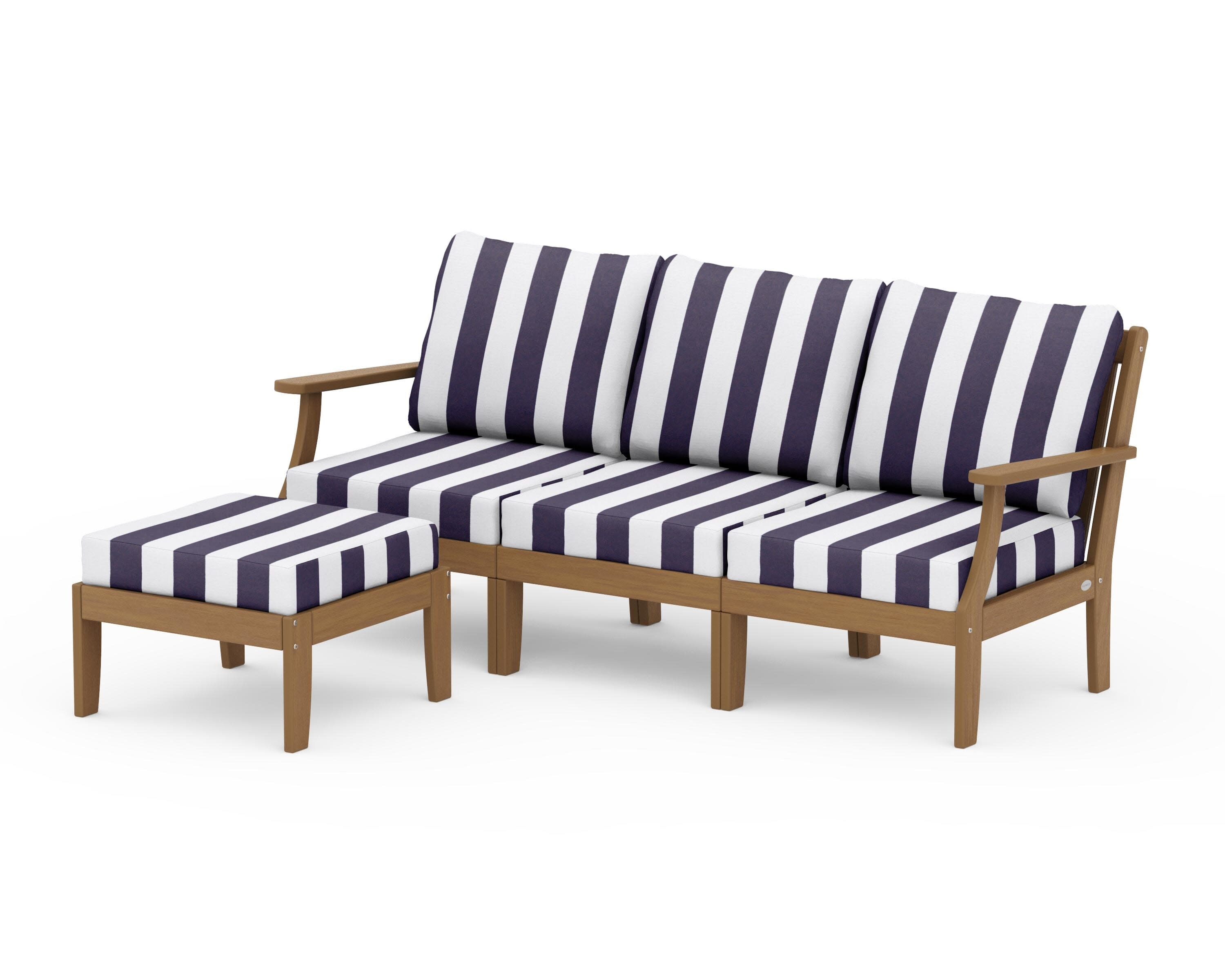 Braxton Modular 4-Piece Deep Seating Set with Ottoman in Natural / Cabana Stripe Navy