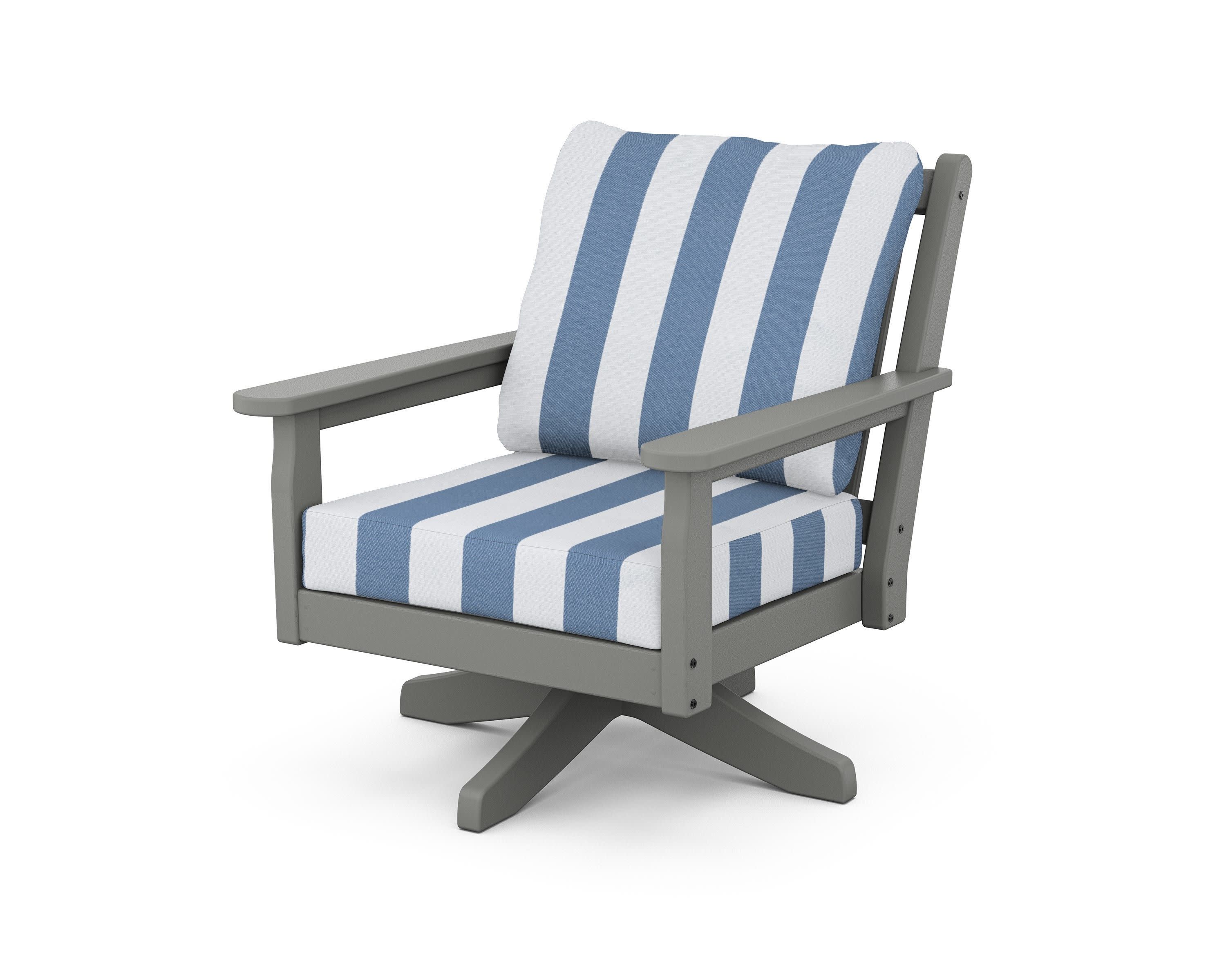 Chippendale Deep Seating Swivel Chair in Slate Grey / Cabana Stripe Sky Blue
