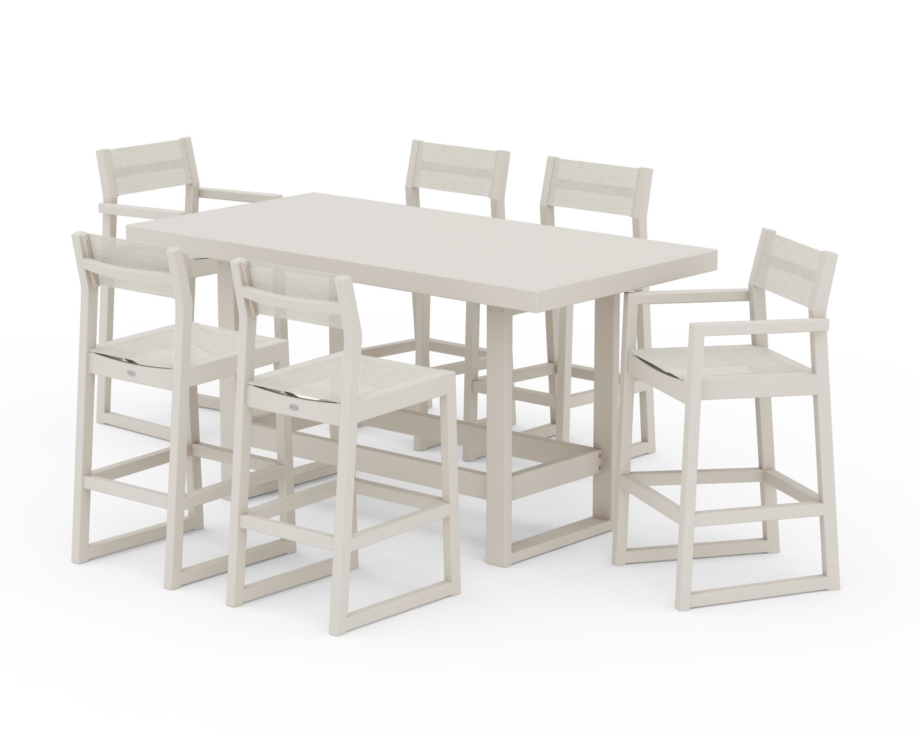 EDGE Sling 7-Piece Bar Table Set in Sand / Parchment Sling