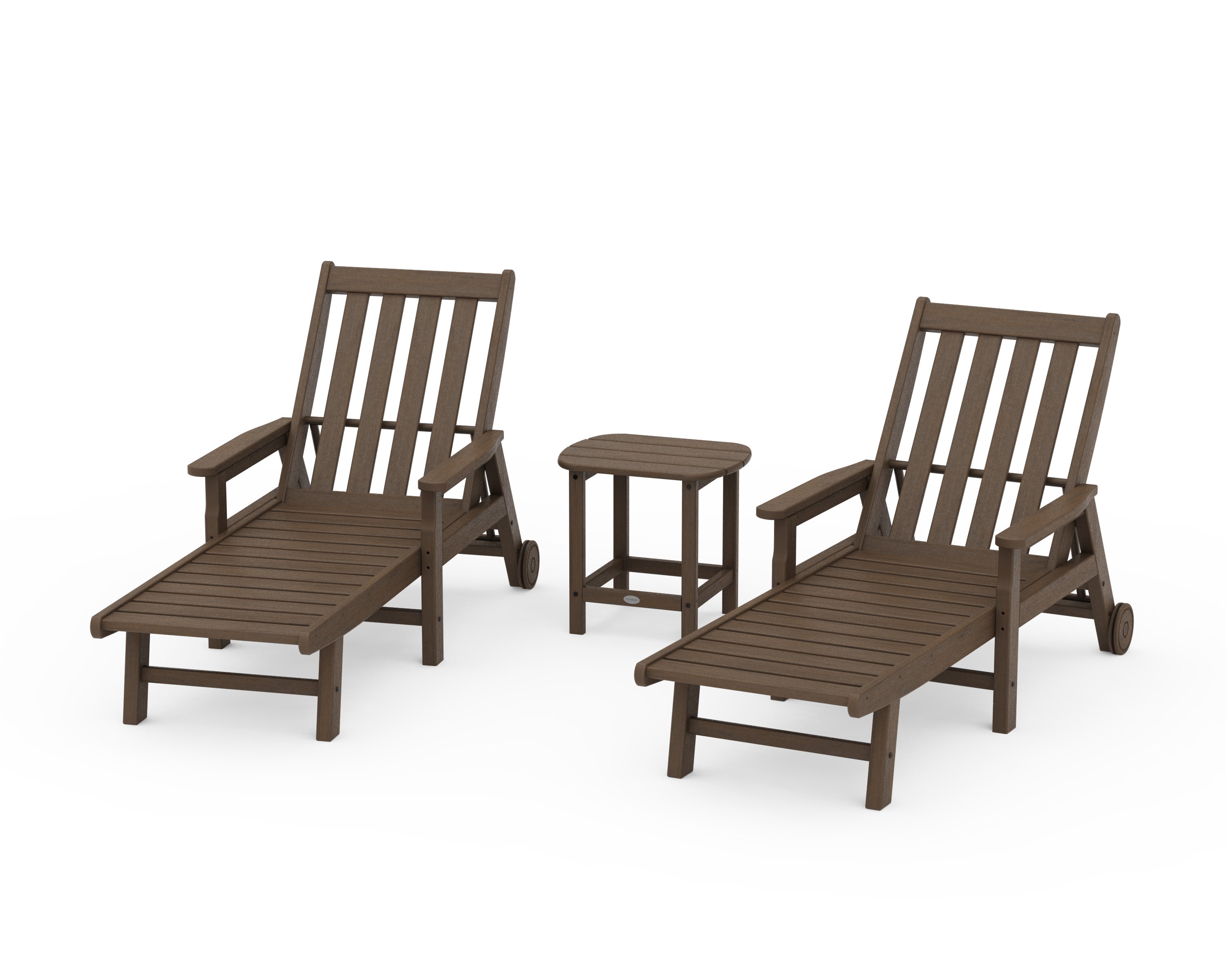 Vineyard 3-Piece Chaise with Arms and Wheels Set in Kona