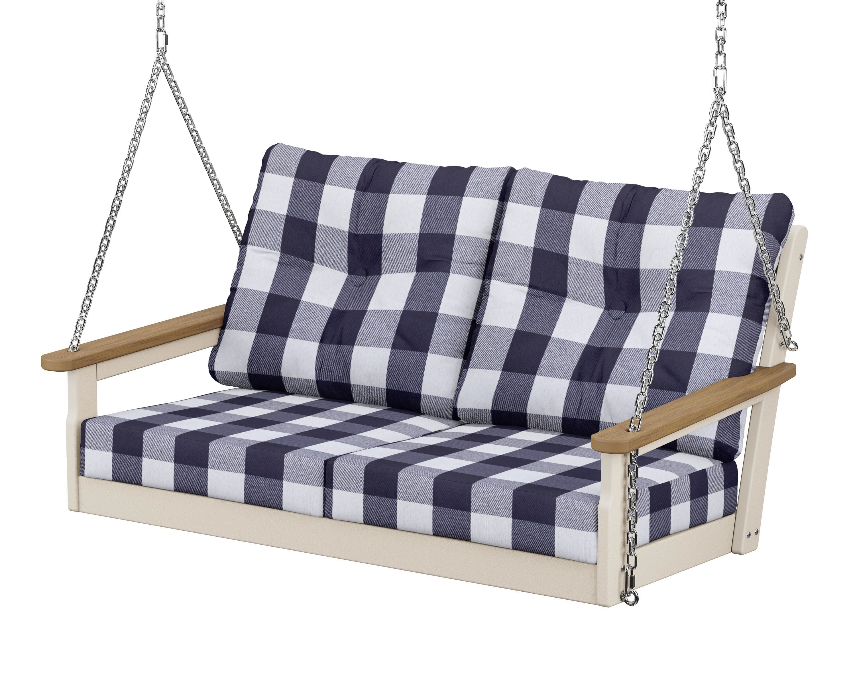 Vineyard Deep Seating Swing in Sand / Natural / Buffalo Plaid Navy