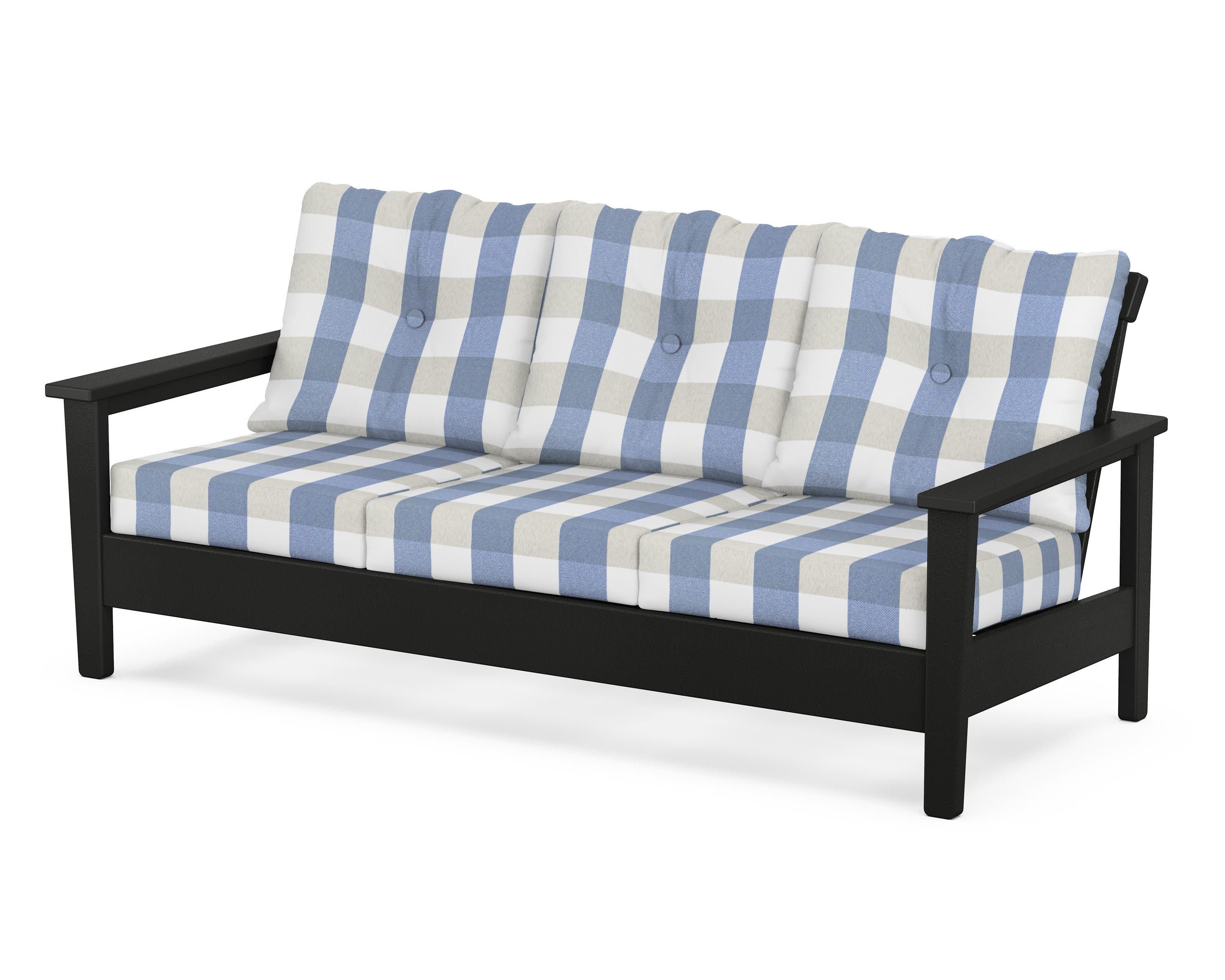 Prescott Deep Seating Sofa in Black / Buffalo Plaid Sky Blue
