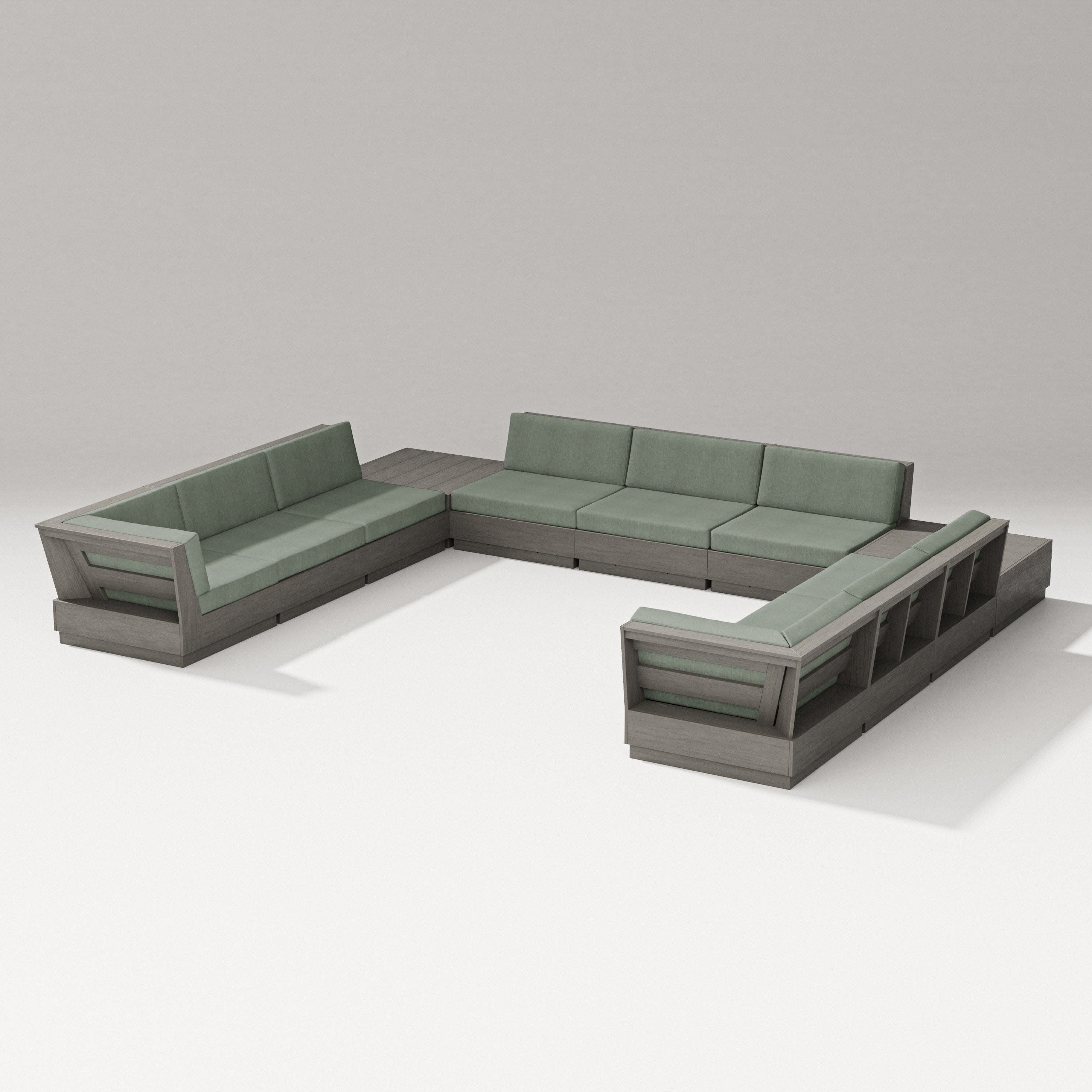 Elevate 11-Piece U-Shaped Sofa Sectional in Driftwood / Cast Sage