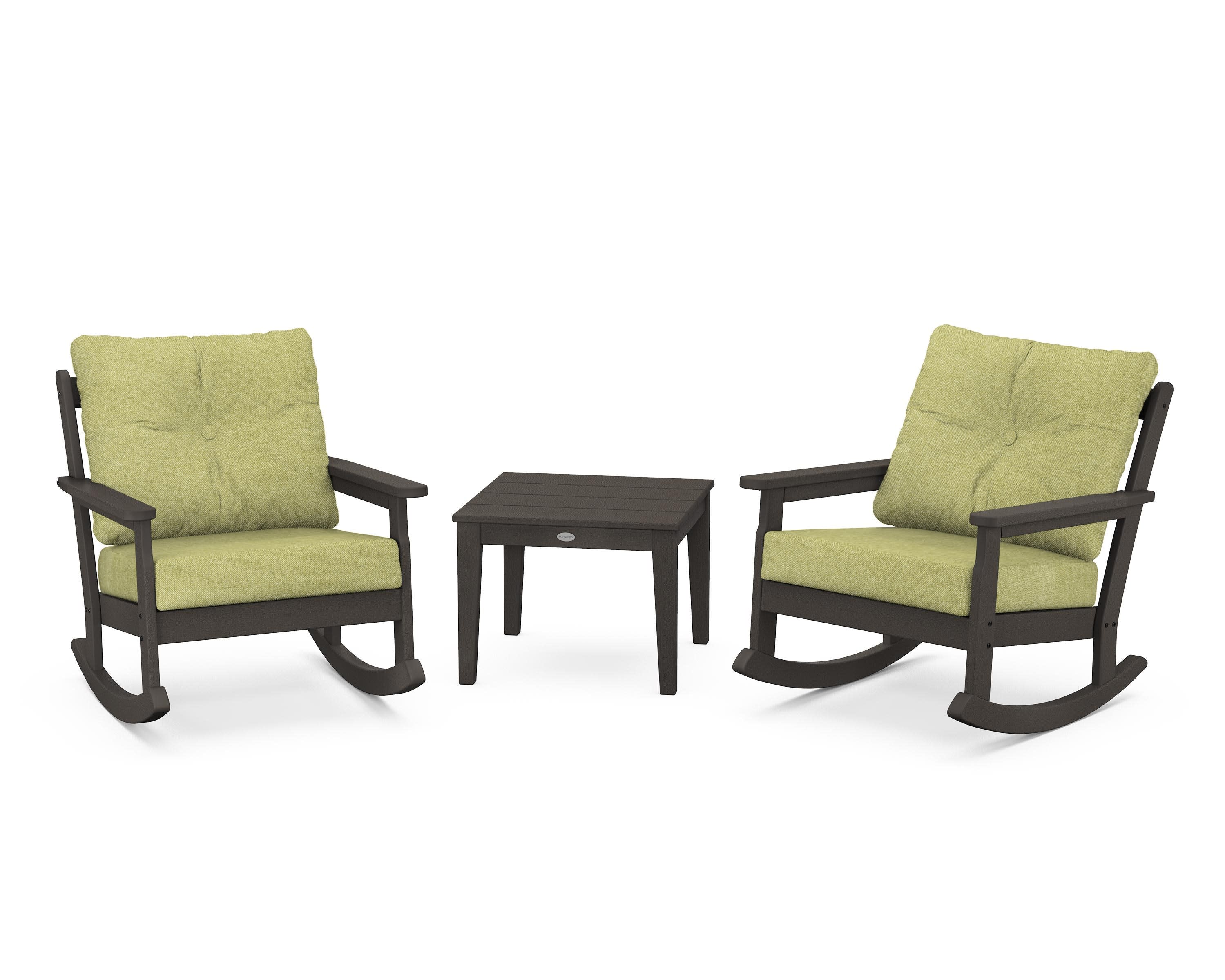 Vineyard 3-Piece Deep Seating Rocker Set in Vintage Coffee / Chartreuse Boucle
