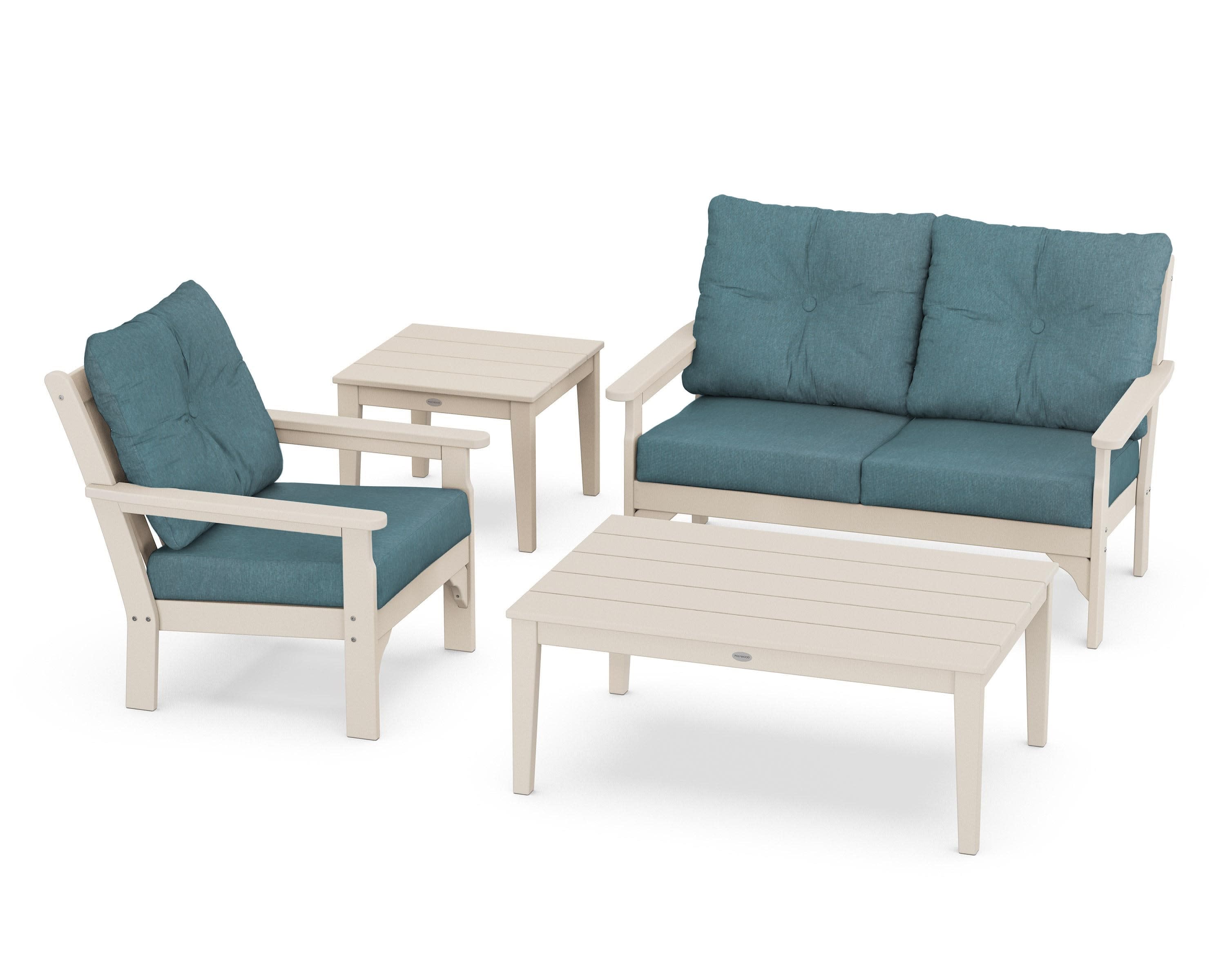 Vineyard 4-Piece Deep Seating Set in Sand / Ocean Teal