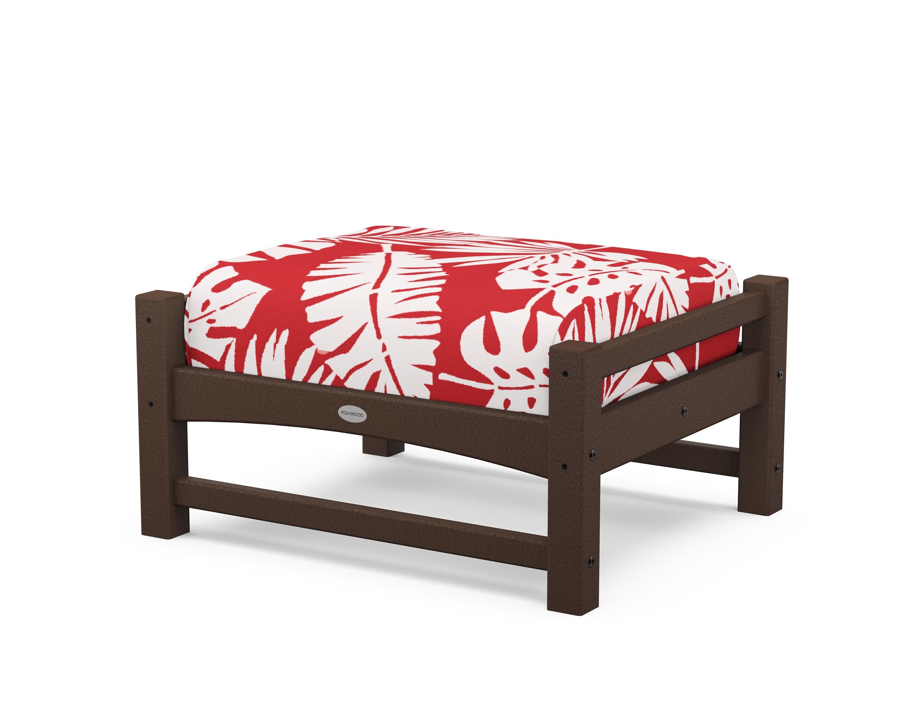 Club Ottoman in Mahogany / Leaf Crimson