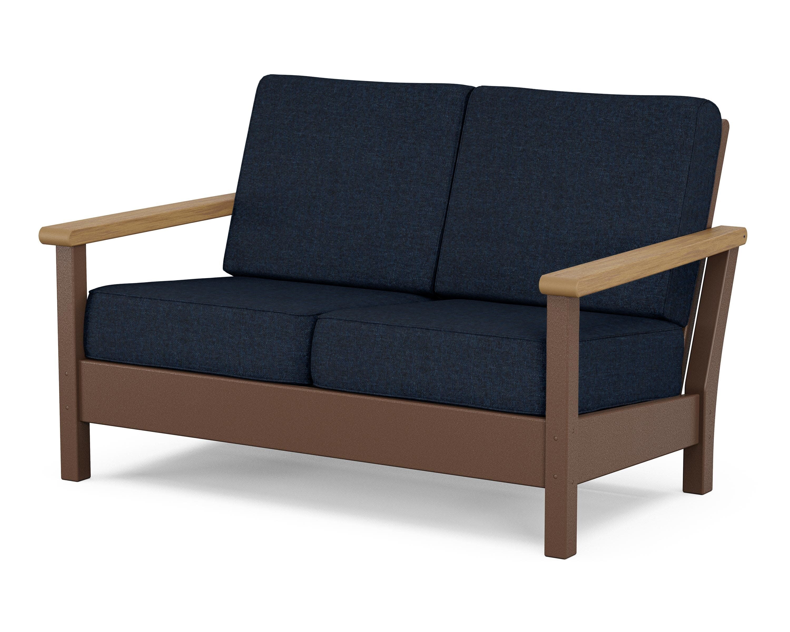 Harbour Deep Seating Loveseat in Mahogany / Natural / Marine Indigo