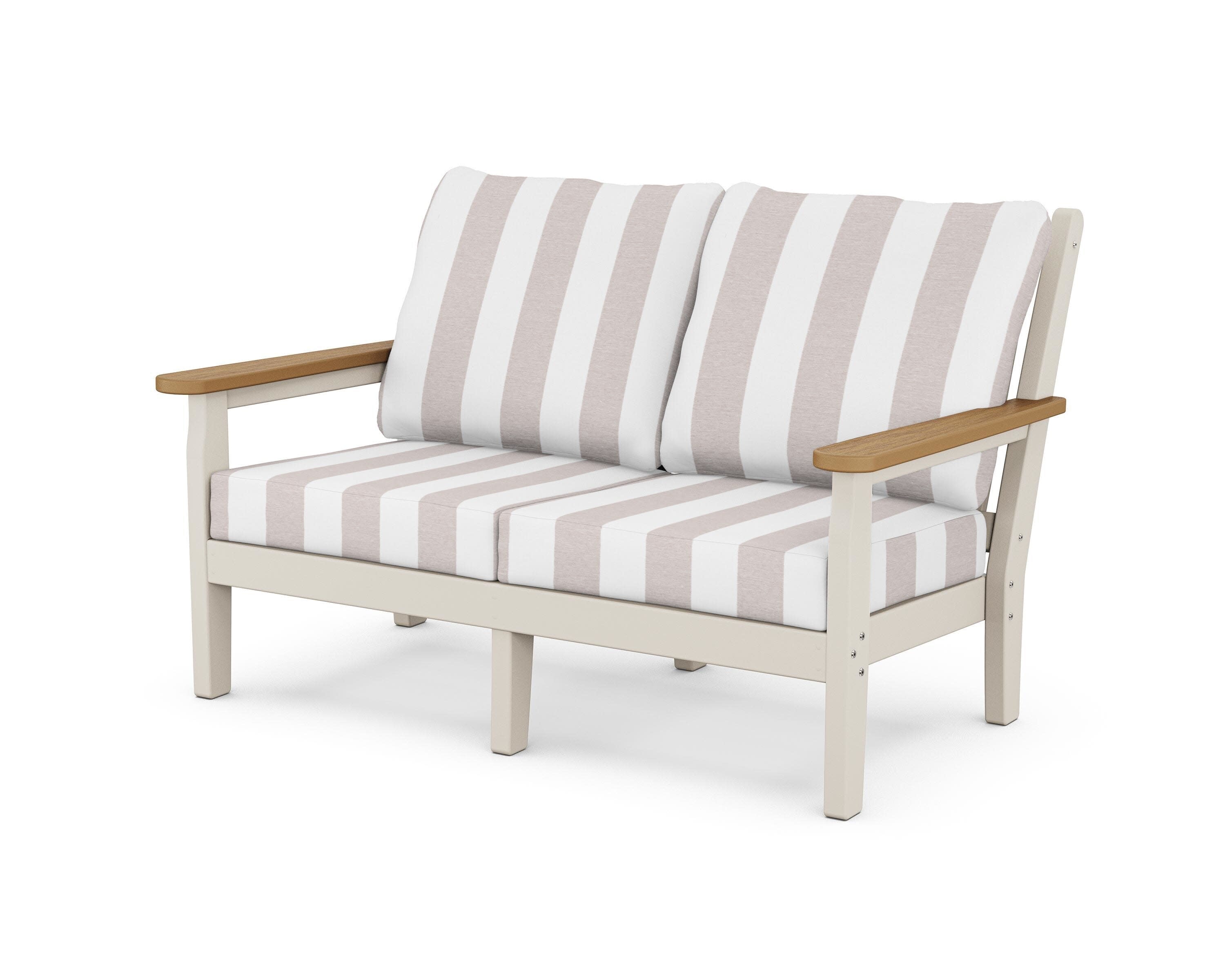 Chippendale Deep Seating Loveseat in Sand / Natural / Cabana Stripe Dune Burlap