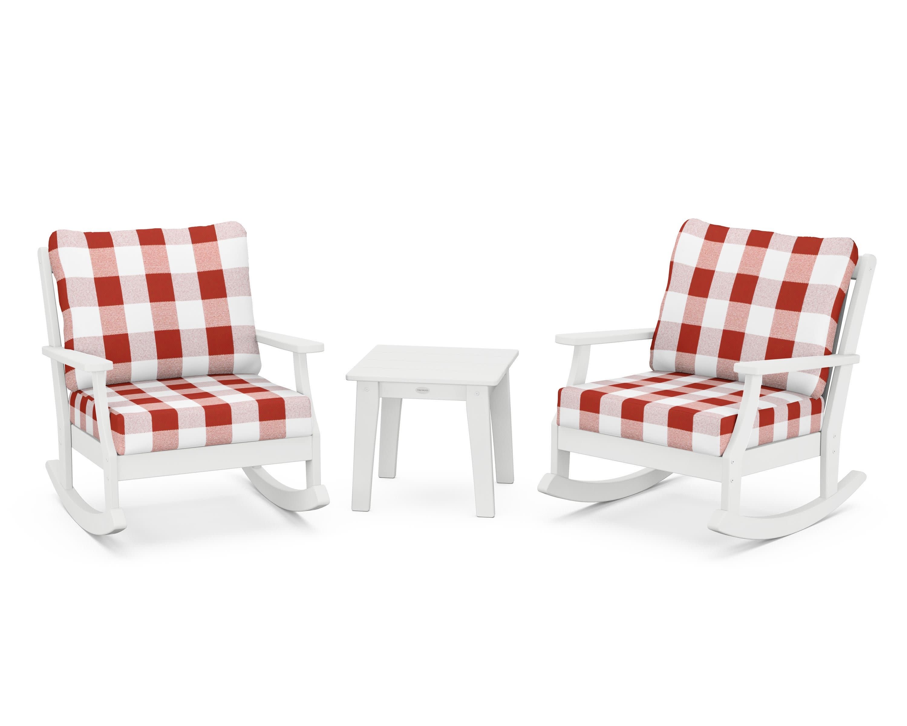 Braxton 3-Piece Deep Seating Rocker Set in White / Buffalo Plaid Crimson
