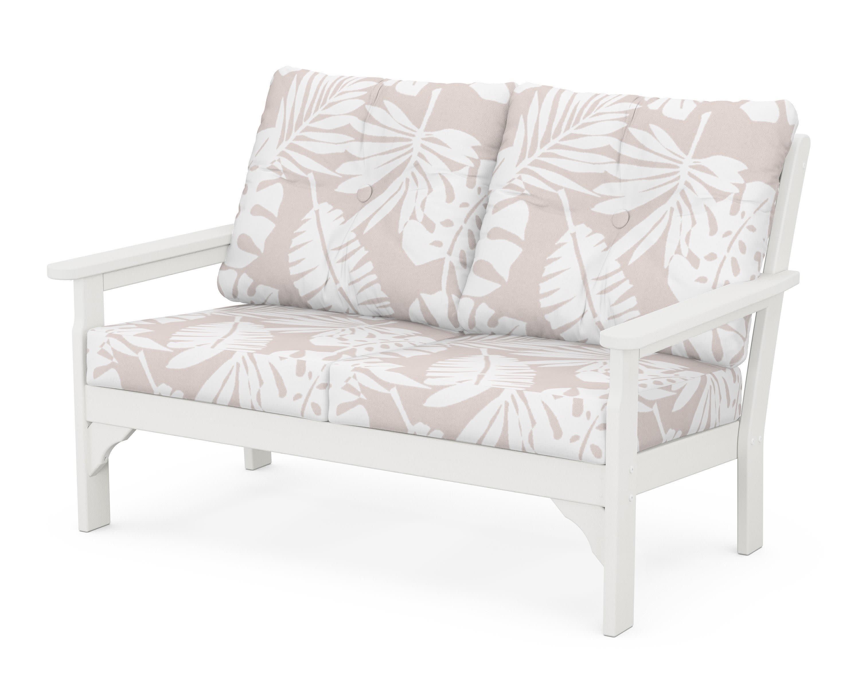 Vineyard Deep Seating Loveseat in Vintage White / Leaf Dune Burlap
