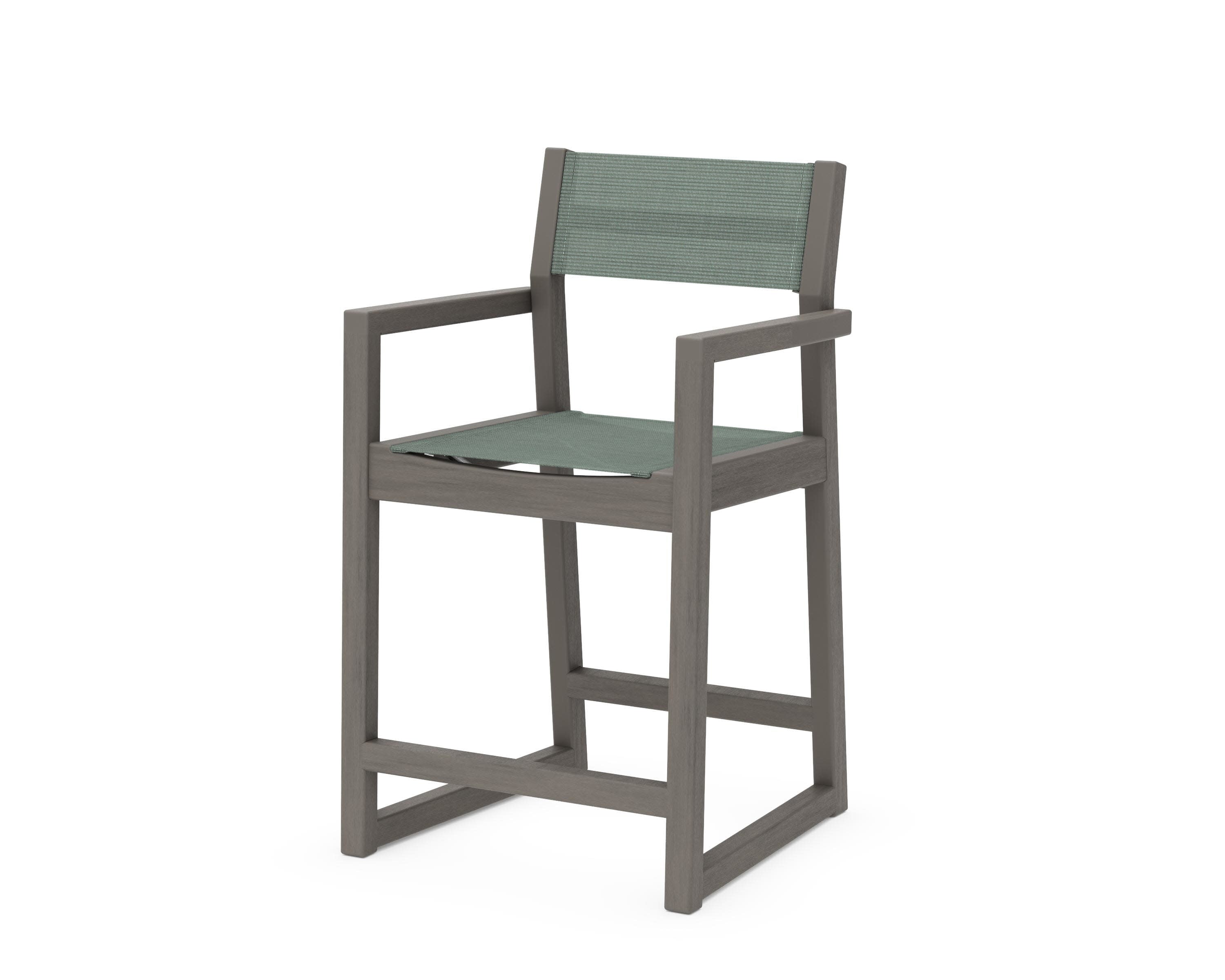 EDGE Sling Counter Arm Chair in Driftwood / Dupioni Sea Mist Sling