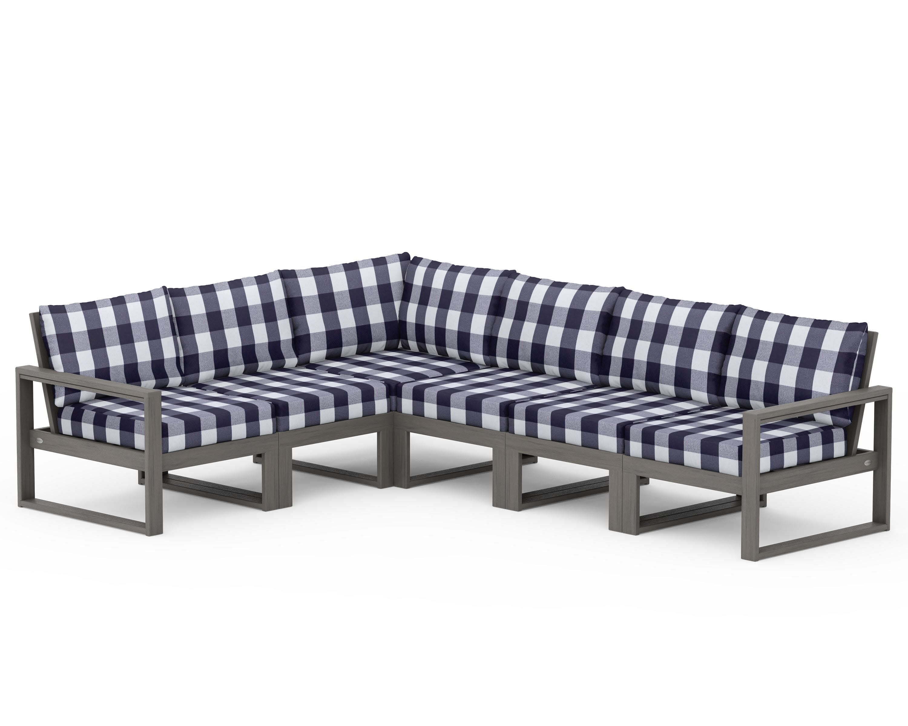 EDGE 6-Piece Modular Deep Seating Set in Driftwood / Buffalo Plaid Navy