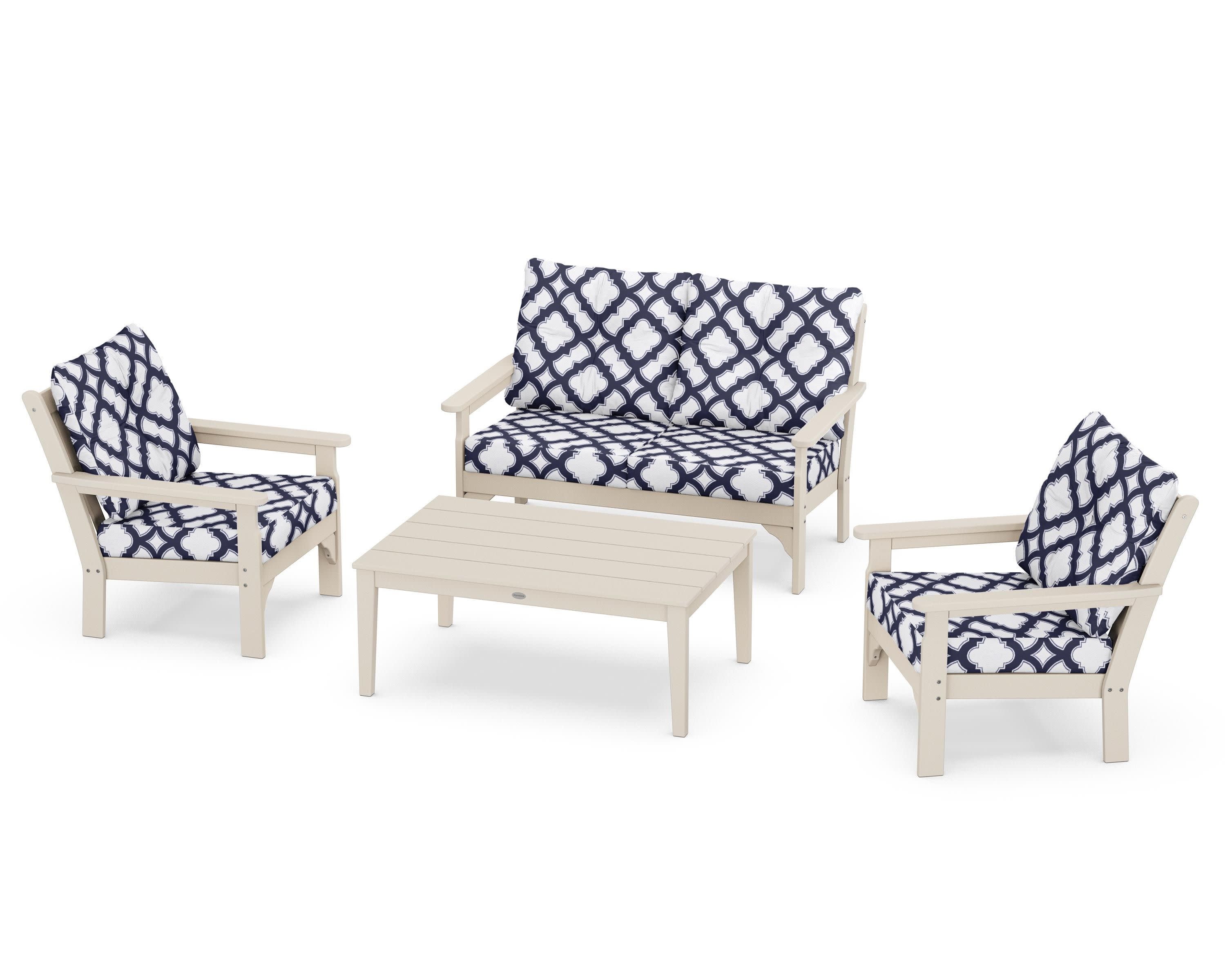 Vineyard 4-Piece Deep Seating Set in Sand / Trellis Navy