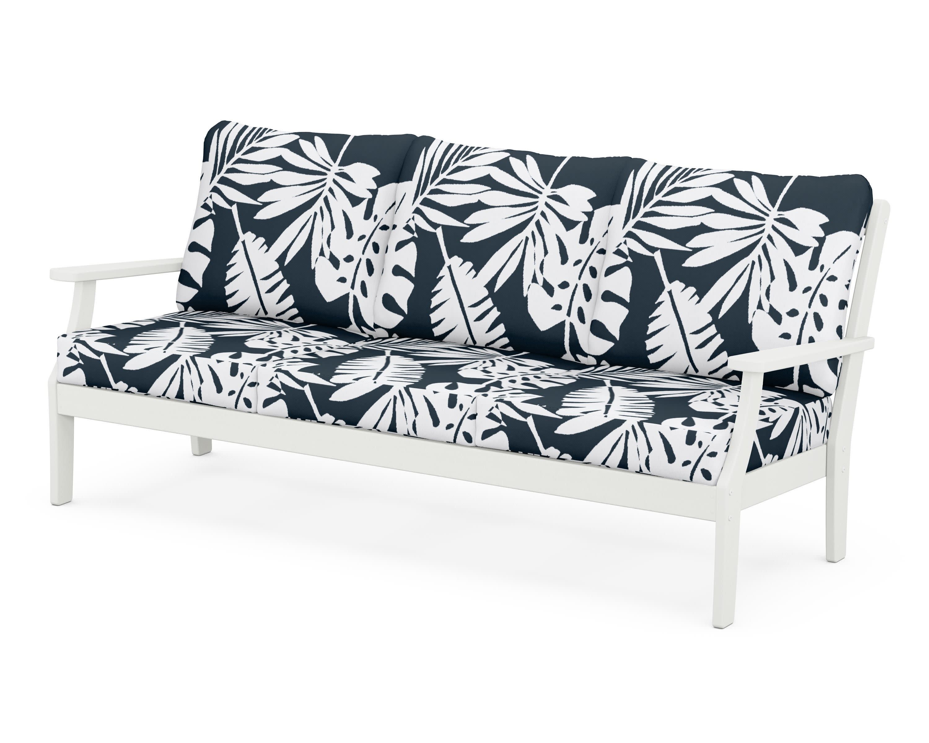Braxton Deep Seating Sofa in Vintage White / Leaf Marine Indigo
