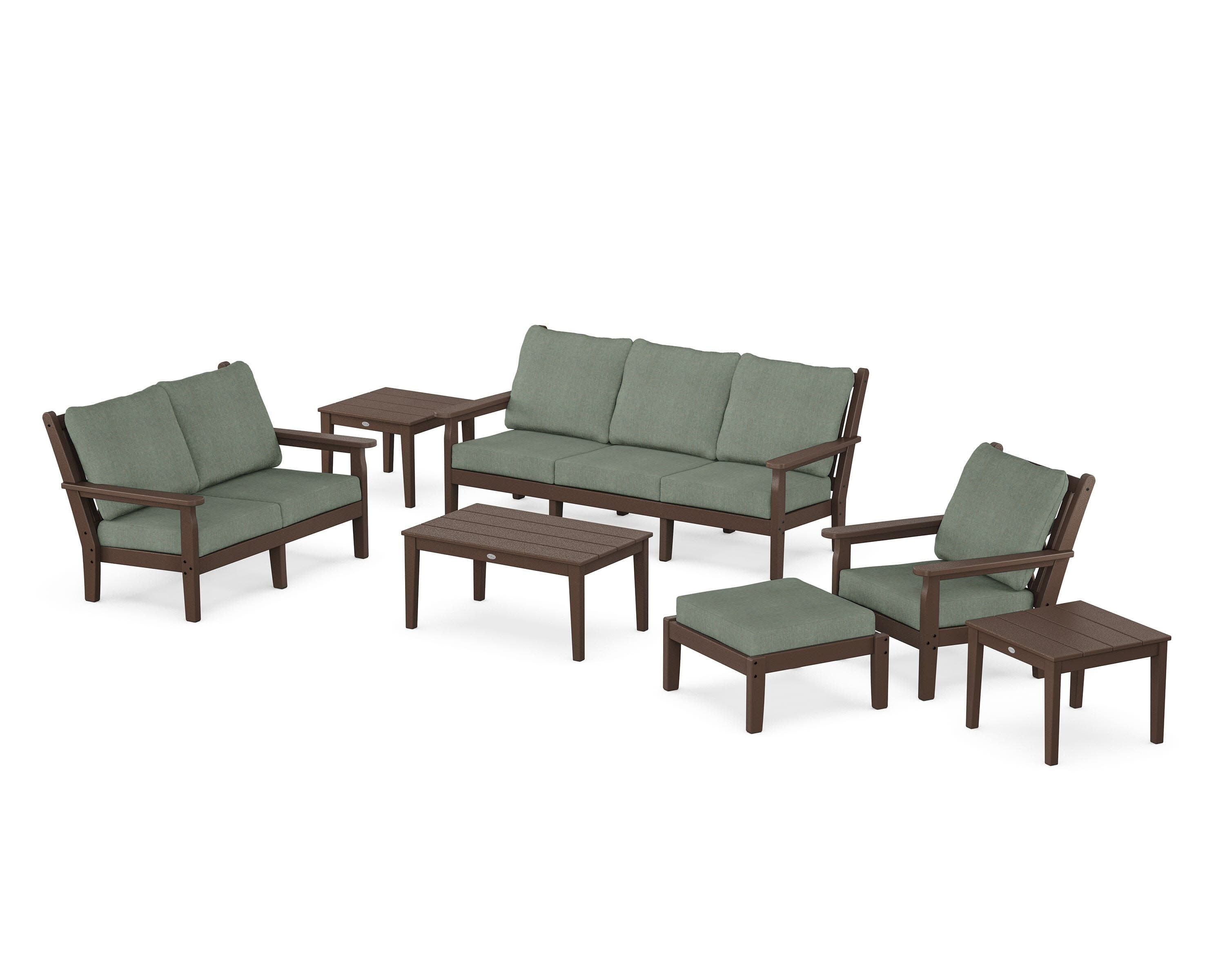 Chippendale 7-Piece Deep Seating Set in Mahogany / Cast Sage