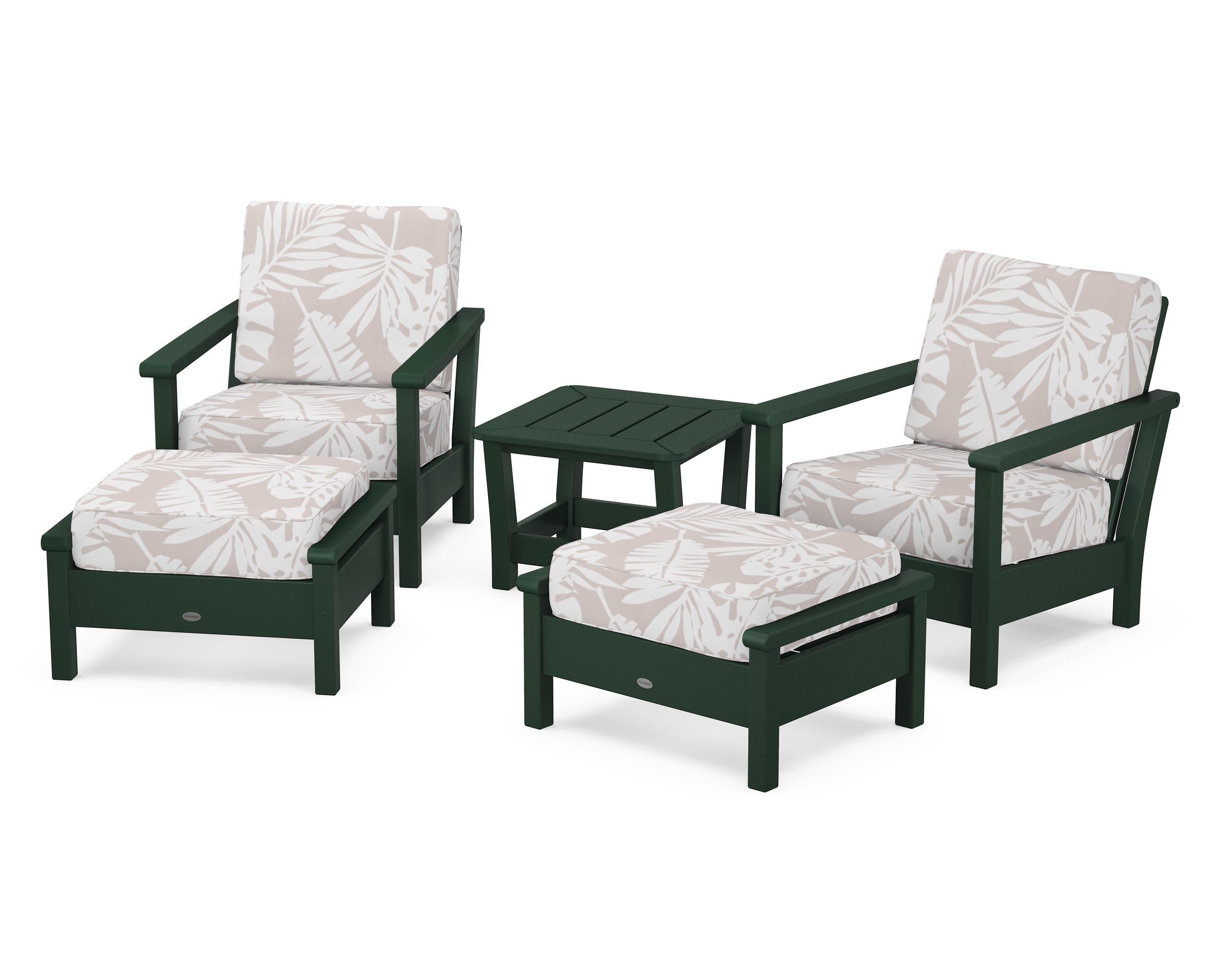 Harbour 5-Piece Deep Seating Chair Set in Green / Leaf Dune Burlap