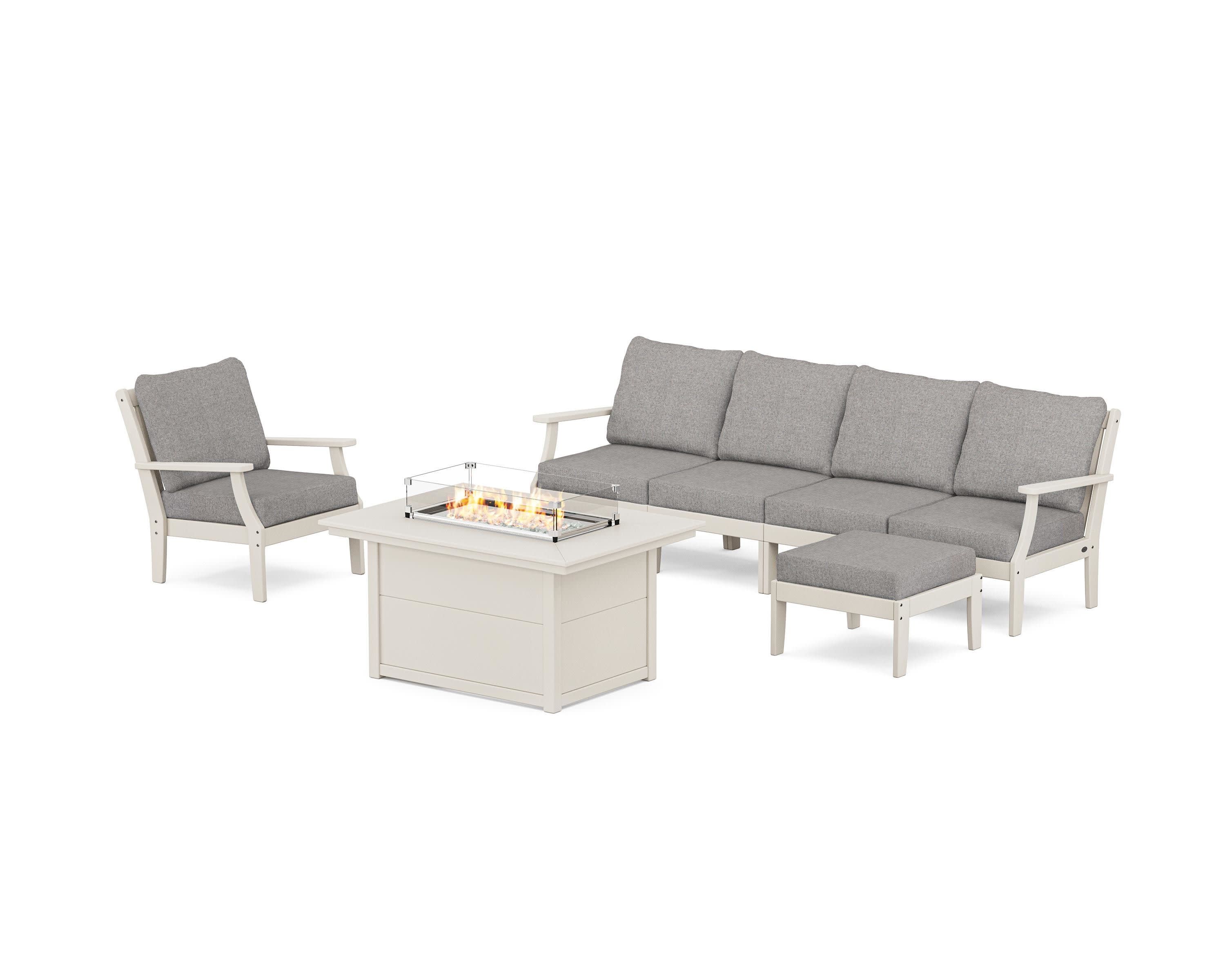Braxton Sectional Lounge and Fire Pit Set in Sand / Grey Mist