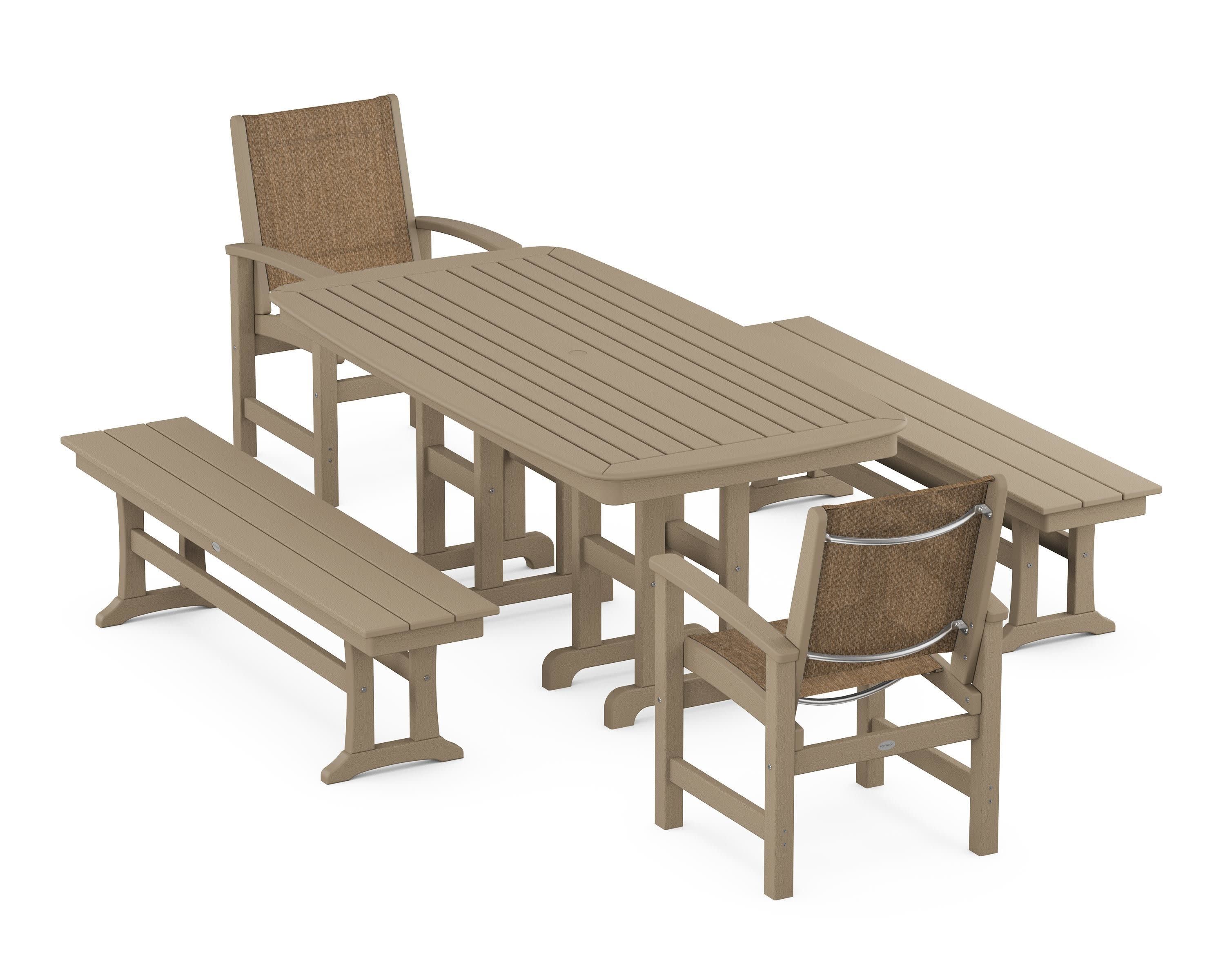 Coastal 5-Piece Dining Set in Vintage Sahara / Burlap Sling