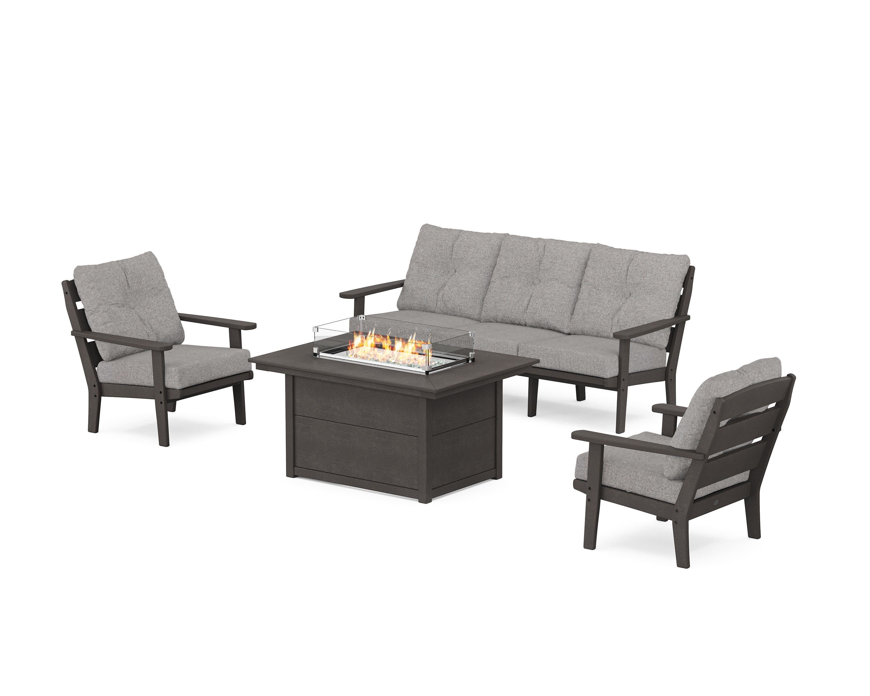 Lakeside Deep Seating Fire Pit Table Set in Vintage Coffee / Grey Mist