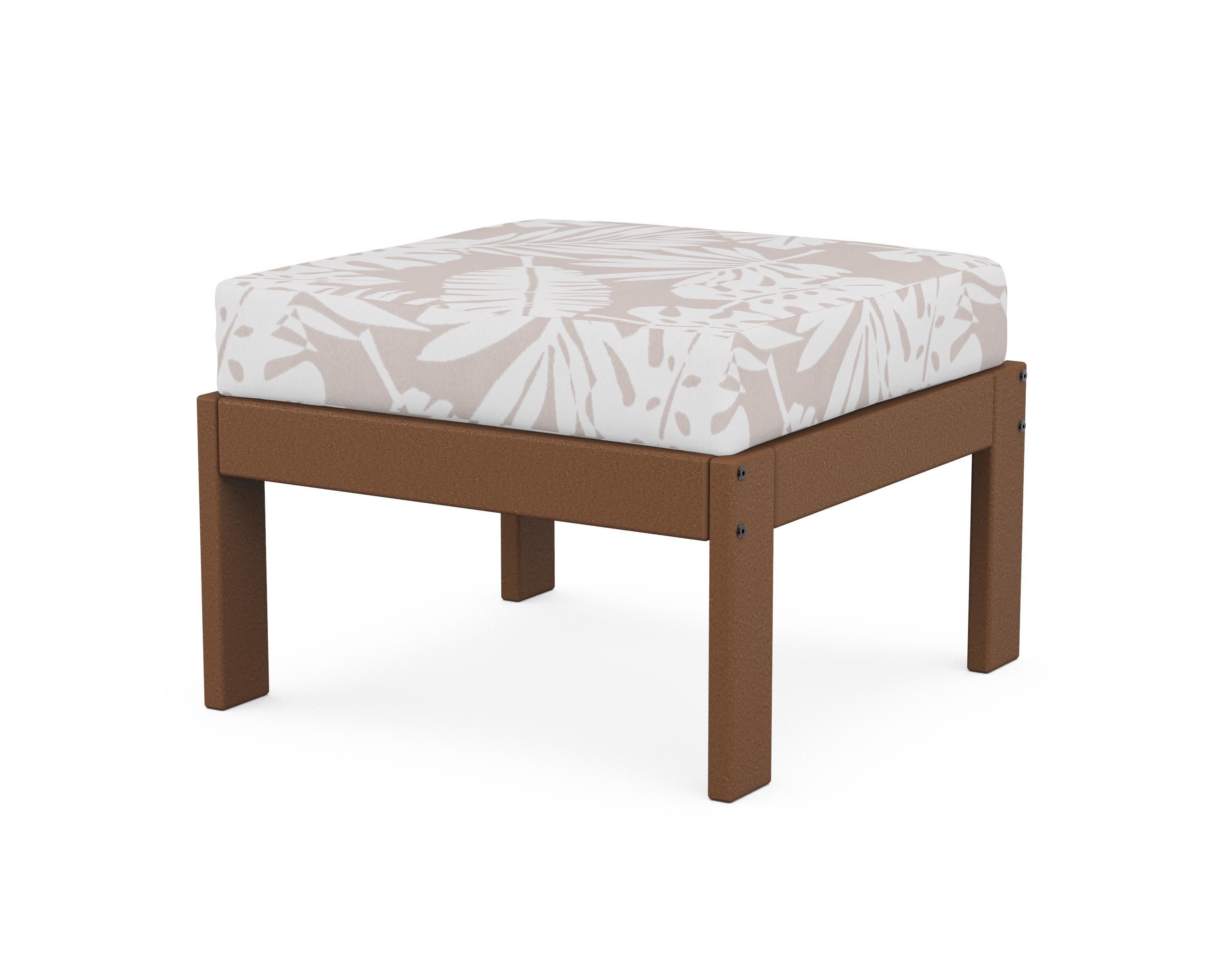 Vineyard Modular Ottoman in Teak / Leaf Dune Burlap