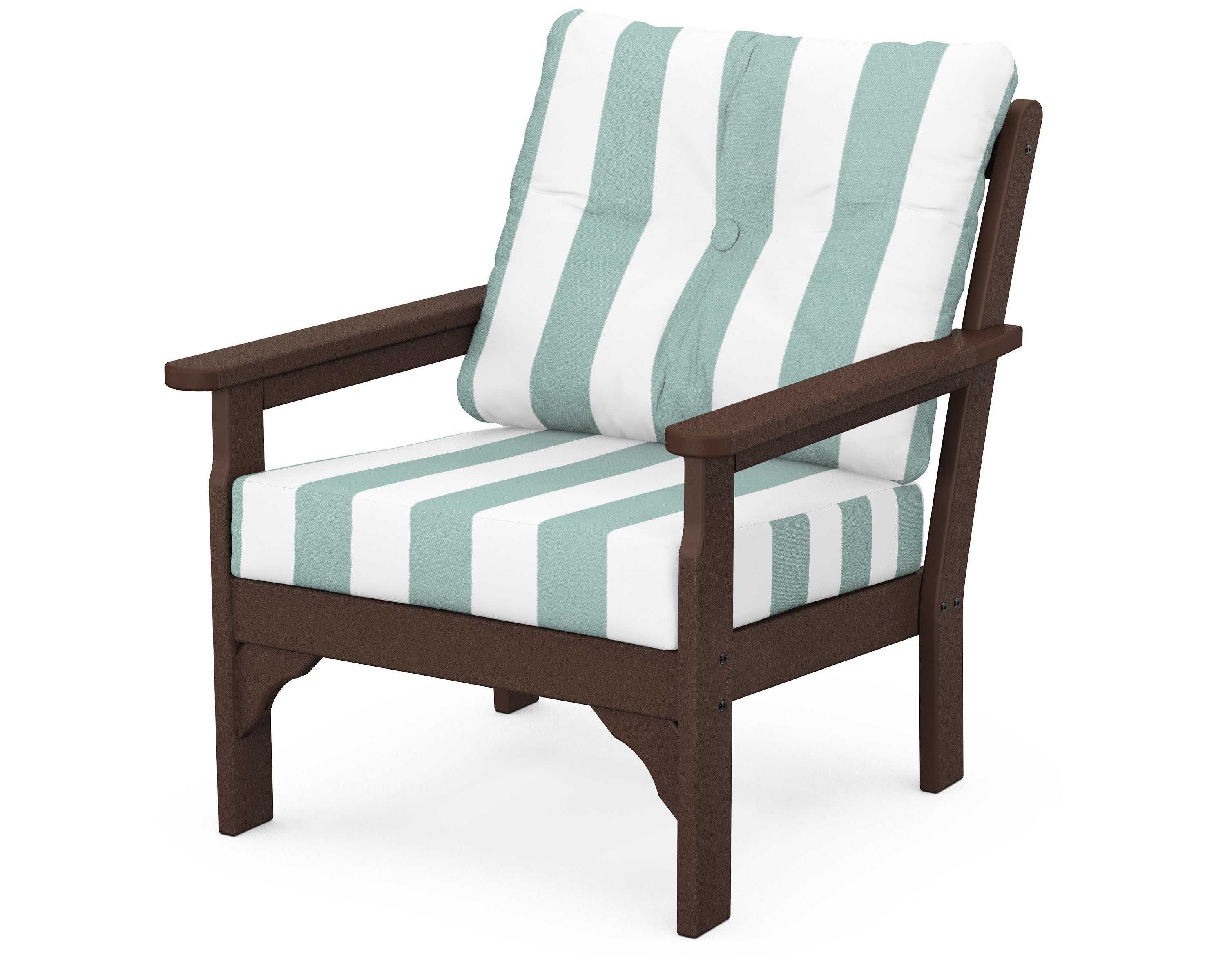 Vineyard Deep Seating Chair in Mahogany / Cabana Stripe Glacier Spa