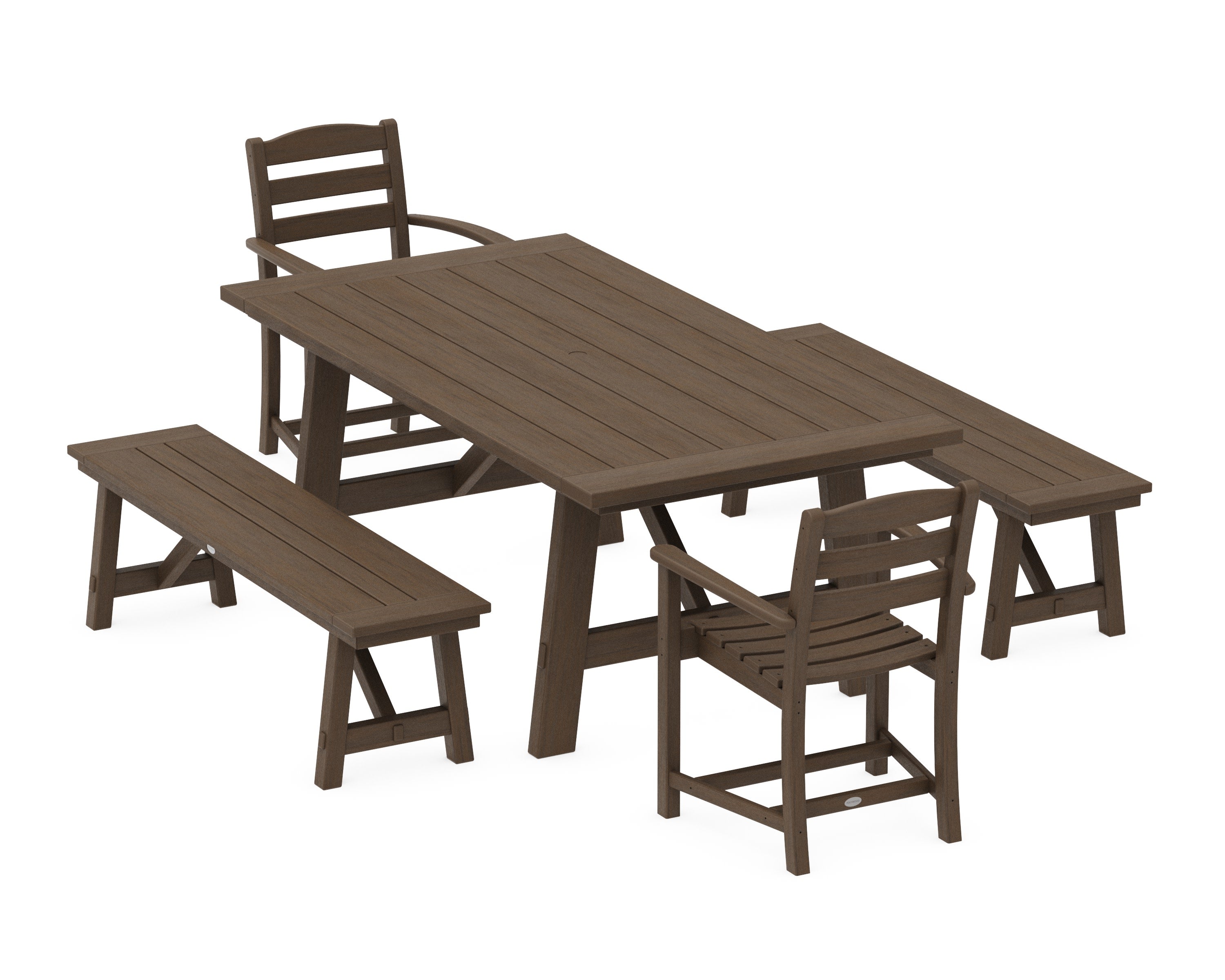 La Casa Caf 5-Piece Rustic Farmhouse Dining Set With Benches in Kona