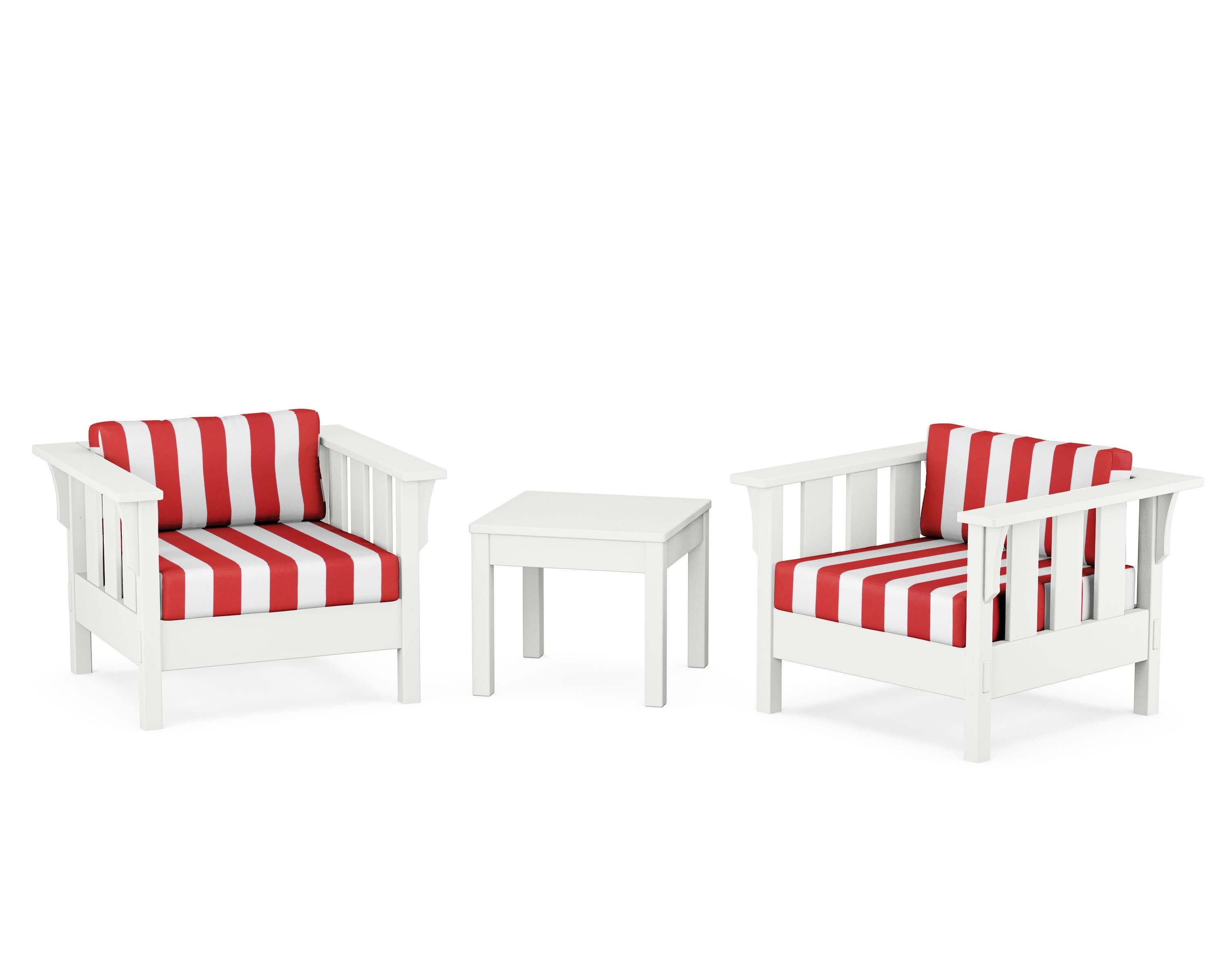 Acadia 3-Piece Deep Seating Set in White / Cabana Stripe Crimson