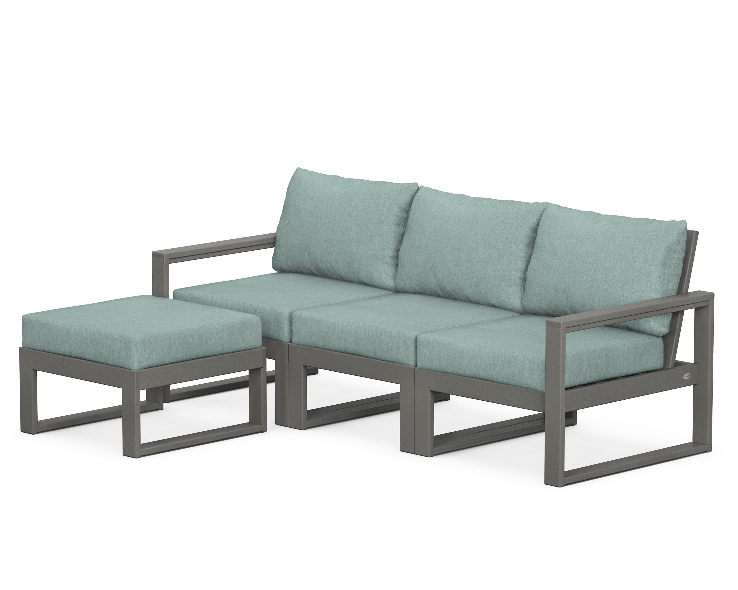 EDGE 4-Piece Modular Deep Seating Set with Ottoman in Slate Grey / Glacier Spa