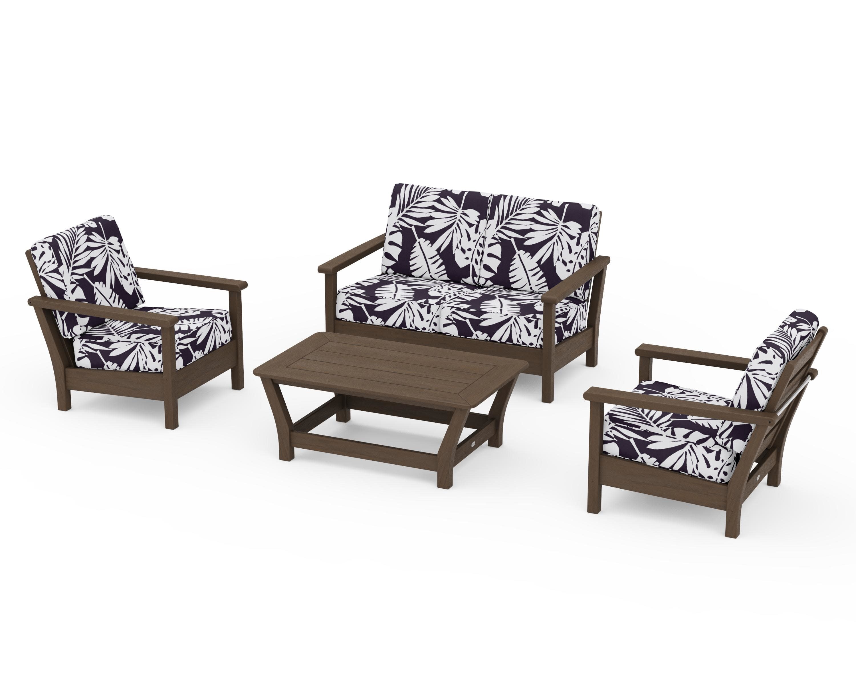 Harbour 4-Piece Deep Seating Set in Kona / Leaf Navy