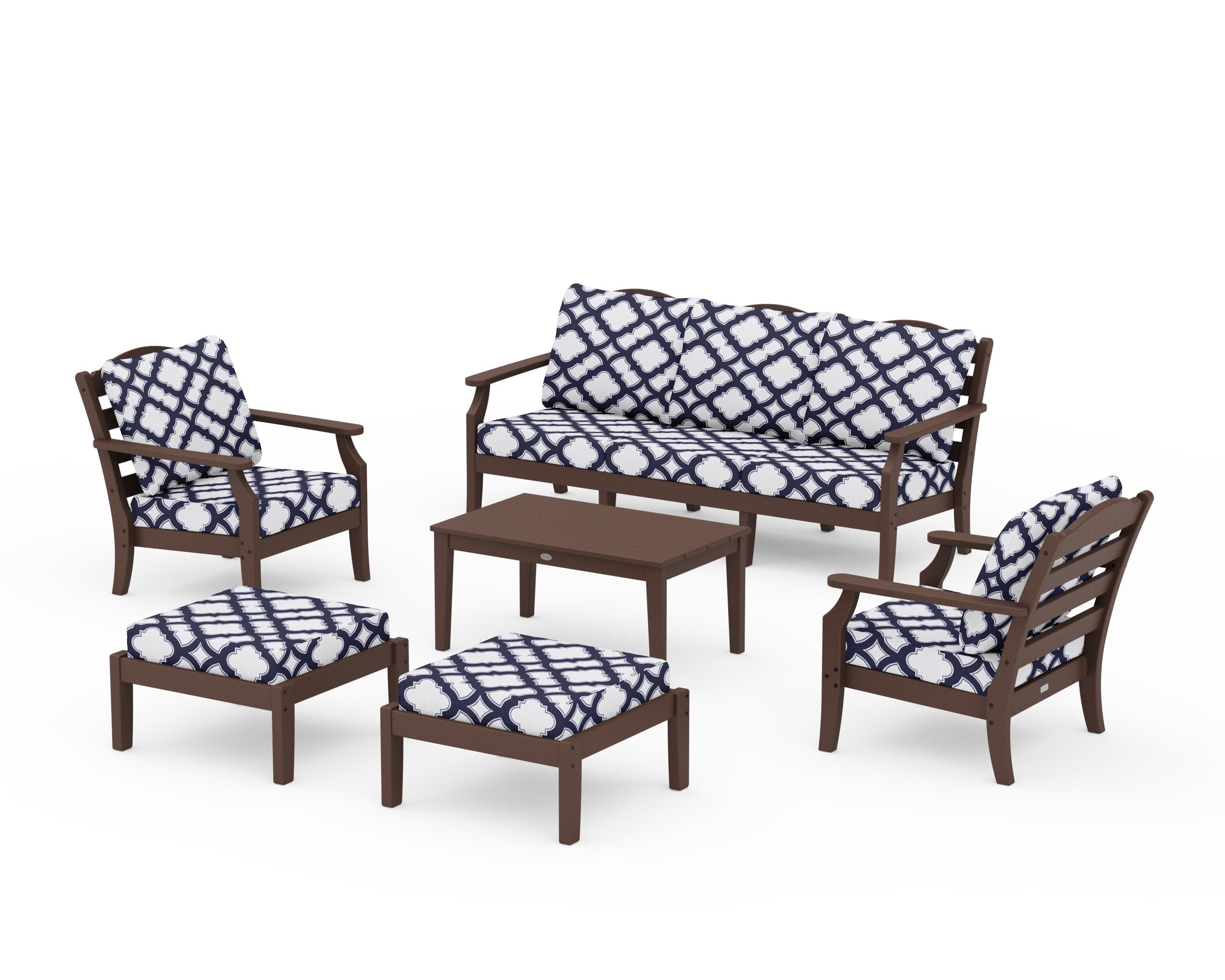 Savannah 6-Piece Lounge Sofa Set in Mahogany / Trellis Navy
