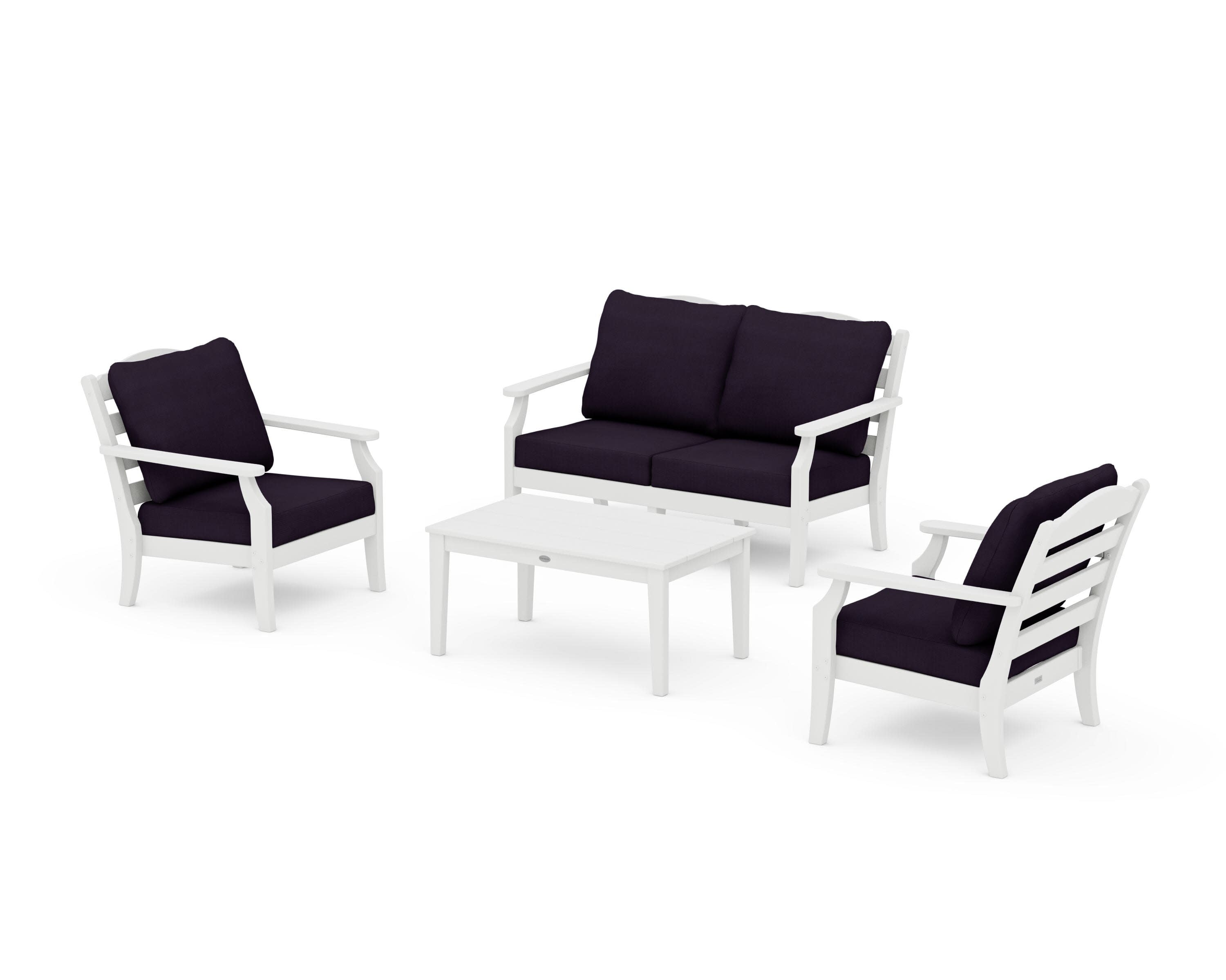 Savannah 4-Piece Deep Seating Set with Loveseat in White / Navy Linen