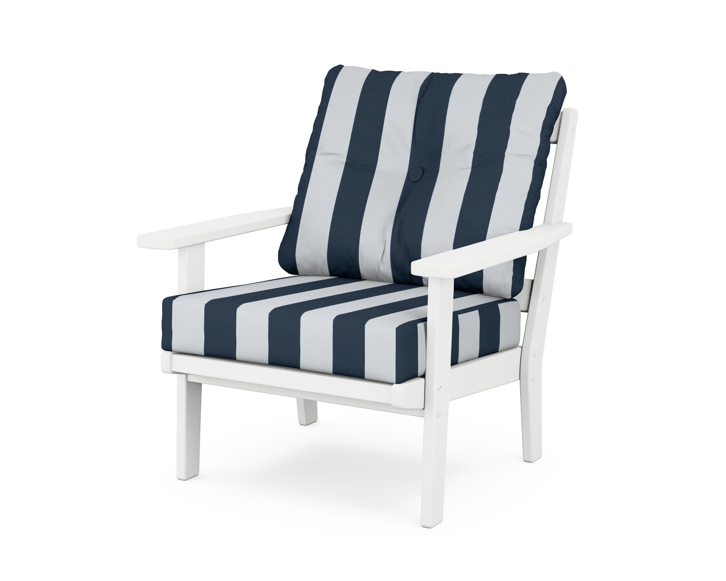 Oxford Deep Seating Chair in White / Cabana Stripe Marine Indigo