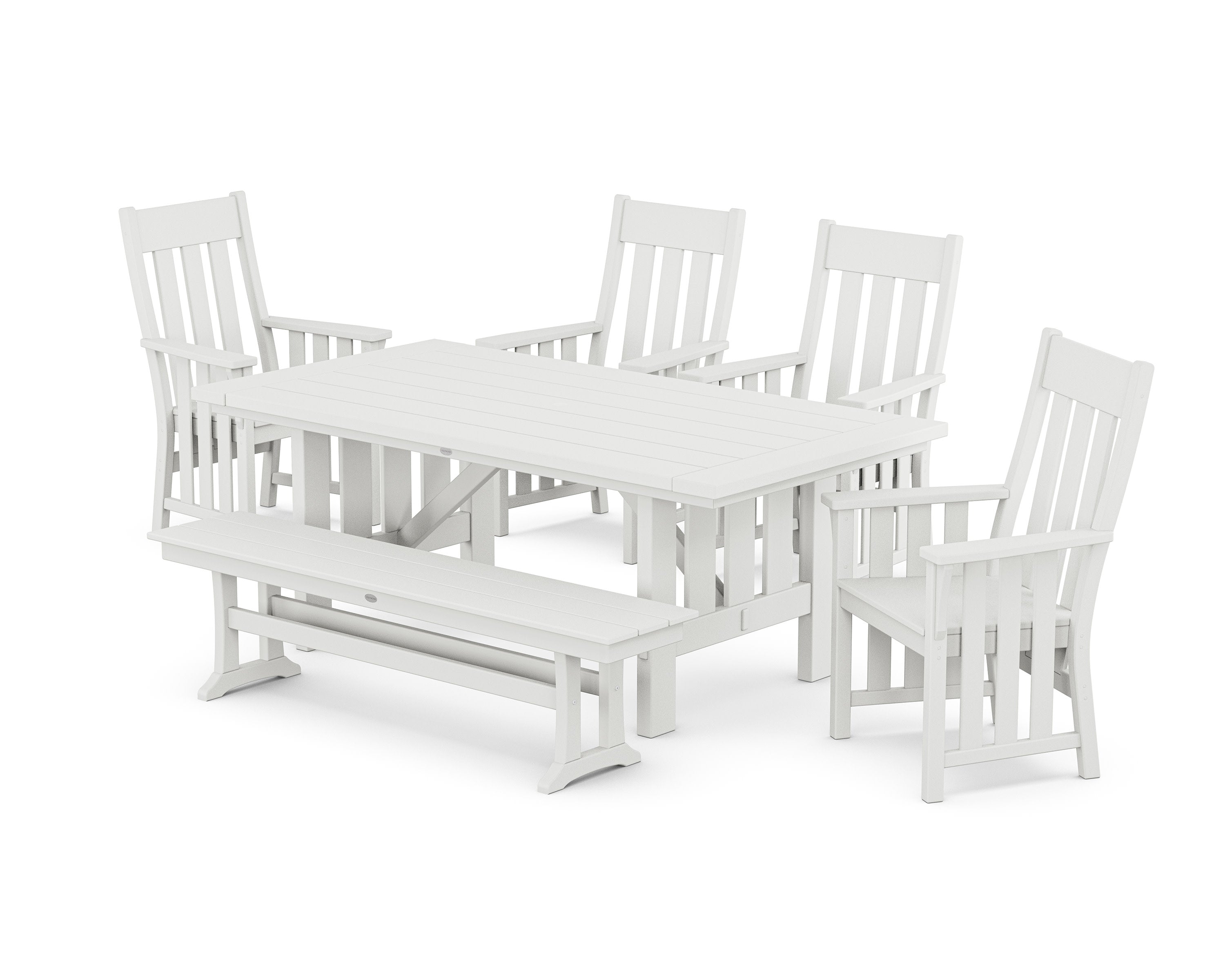 Acadia 6-Piece Dining Set with Bench in White