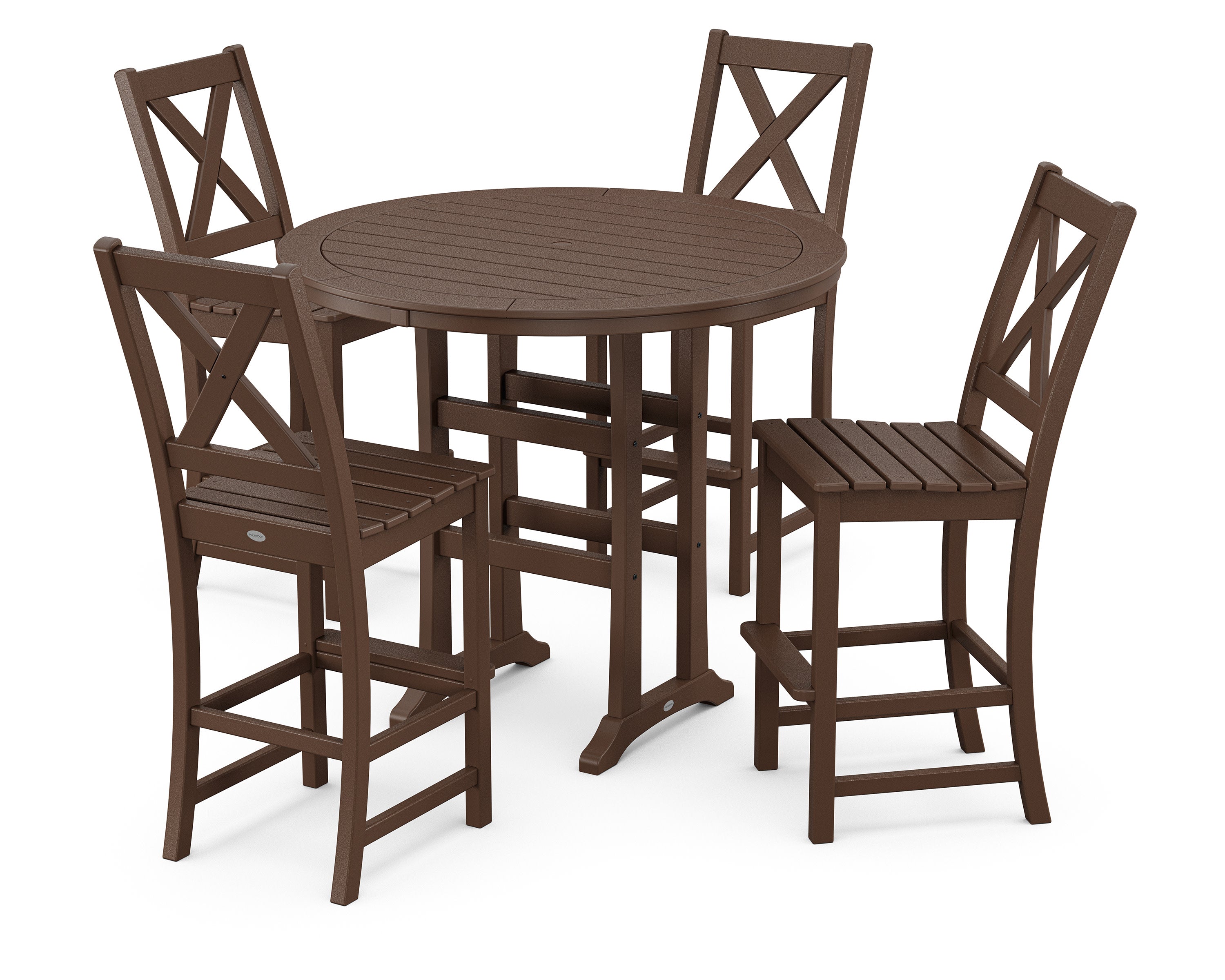 Braxton 5-Piece Nautical Trestle Arm Chair Bar Set in Mahogany