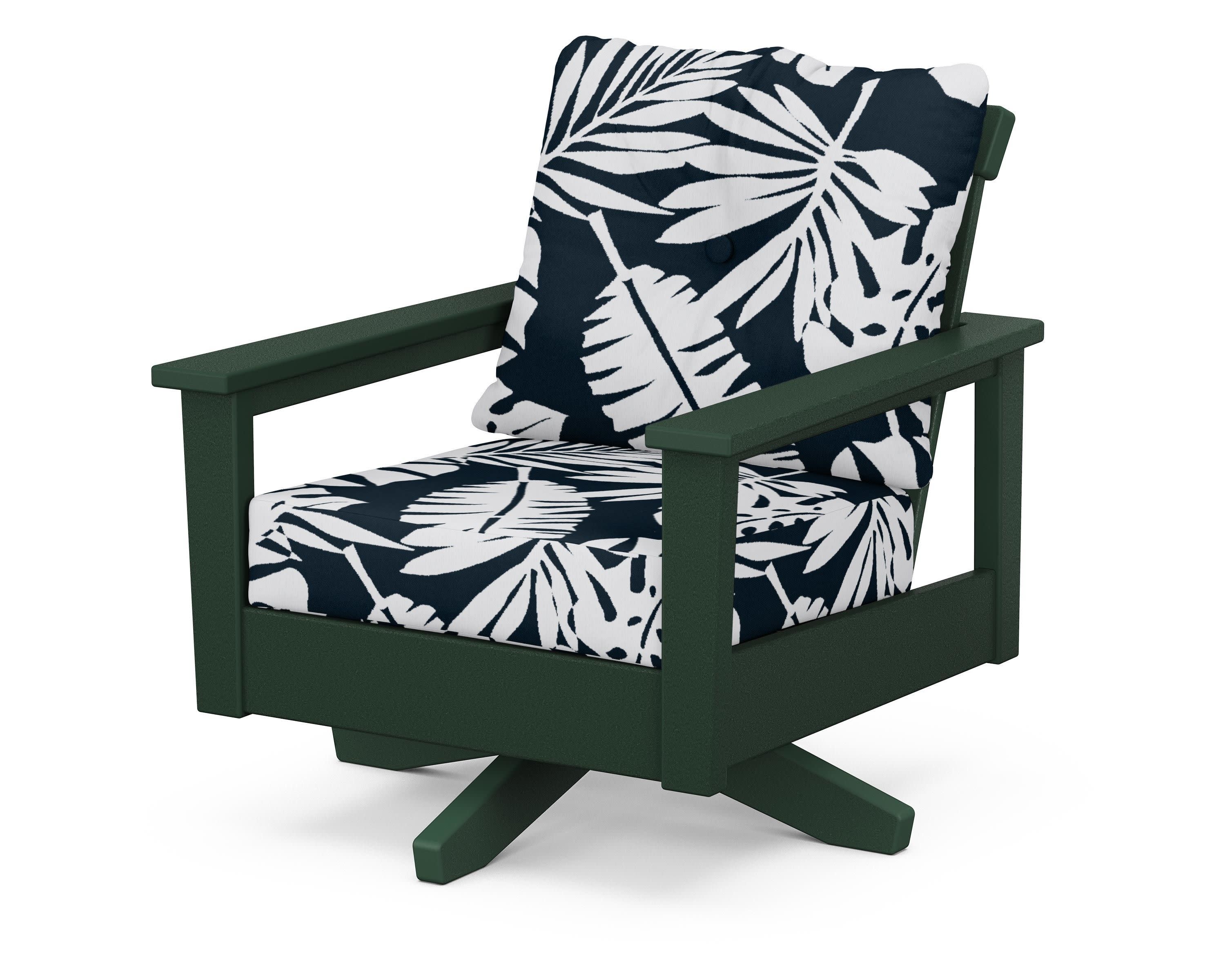 Prescott Deep Seating Swivel Chair in Green / Leaf Marine Indigo