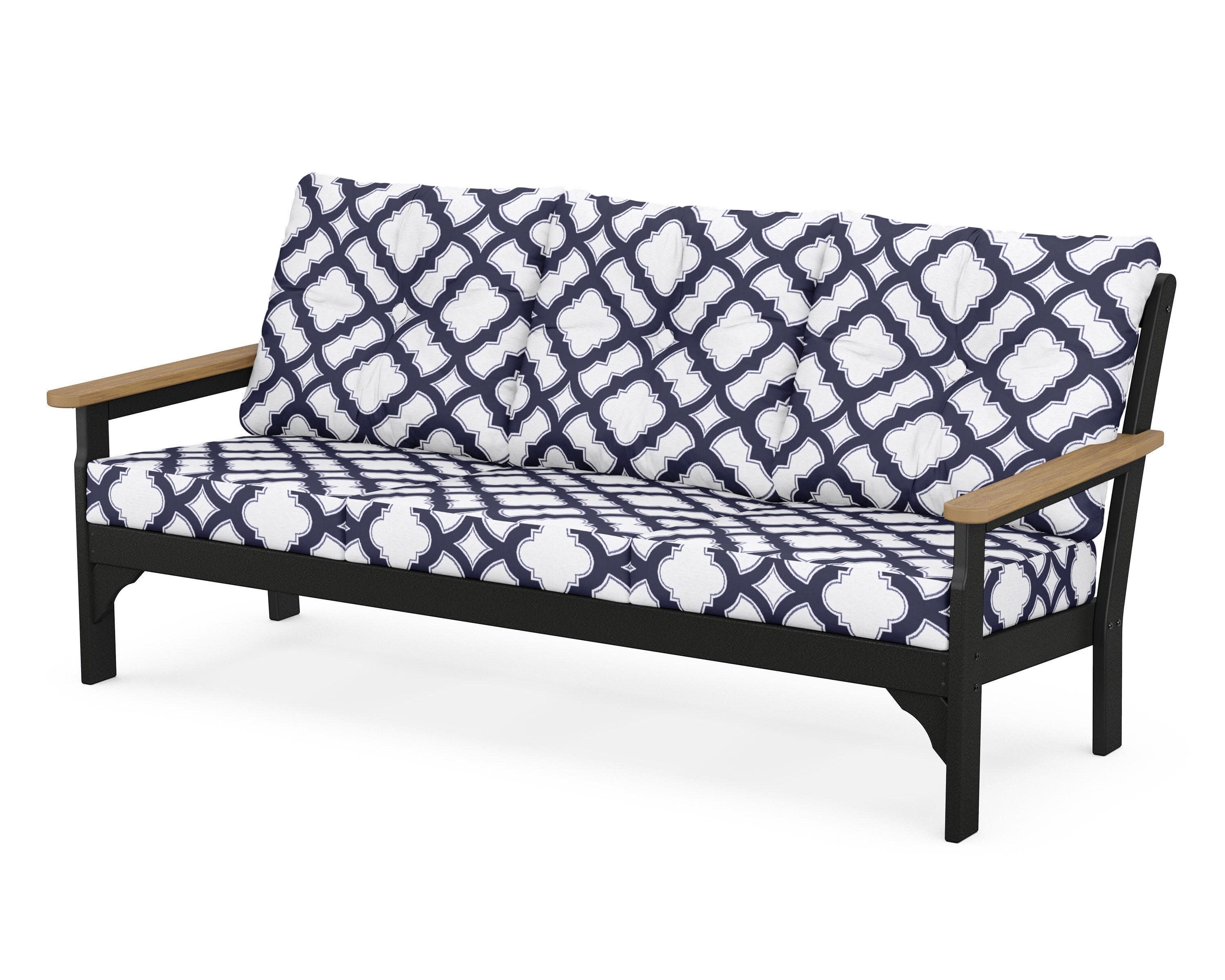 Vineyard Deep Seating Sofa in Black / Natural / Trellis Navy