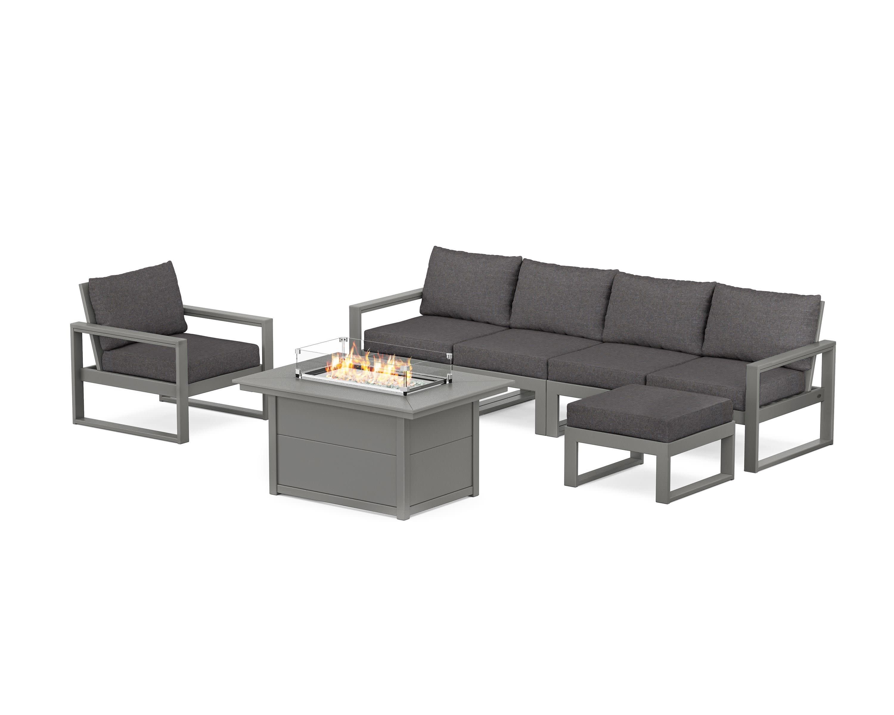 EDGE Sectional Lounge and Fire Pit Set in Slate Grey / Ash Charcoal