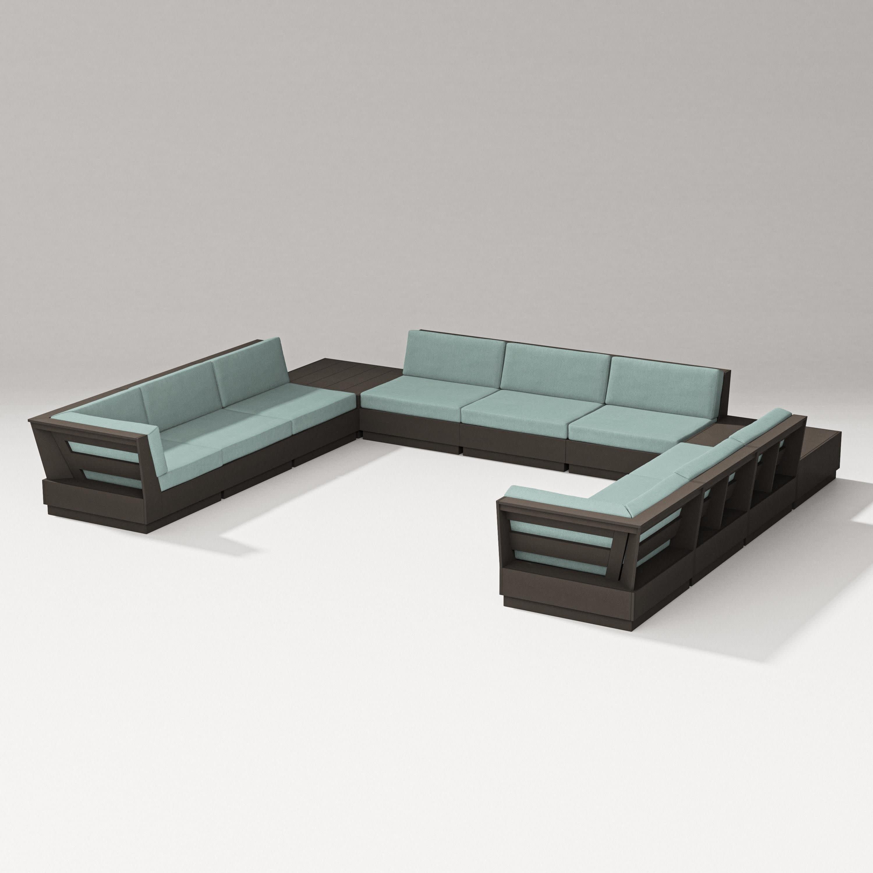 Elevate 11-Piece U-Shaped Sofa Sectional in Vintage Coffee / Glacier Spa