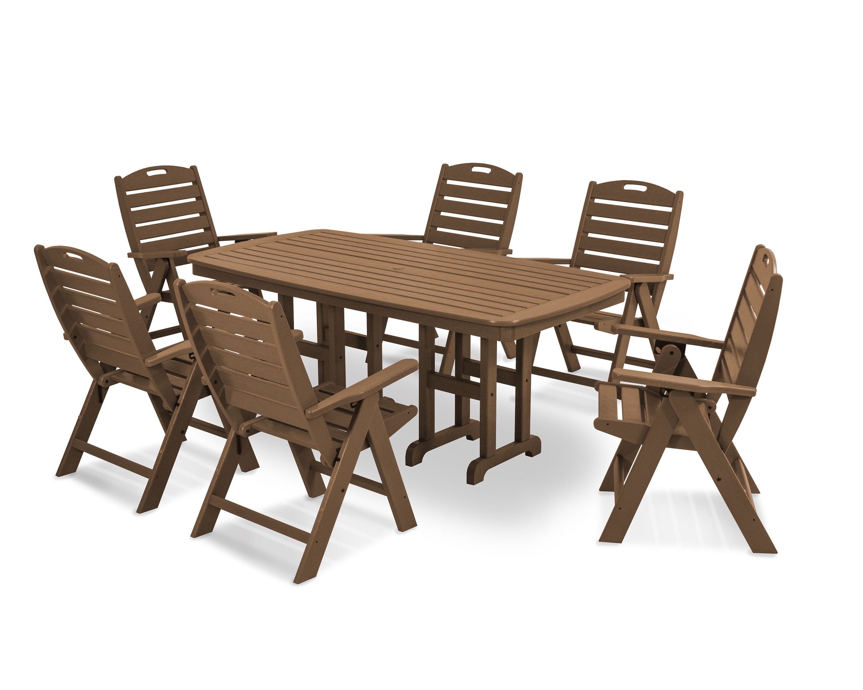 Nautical Folding Highback Chair 7-Piece Dining Set in Teak