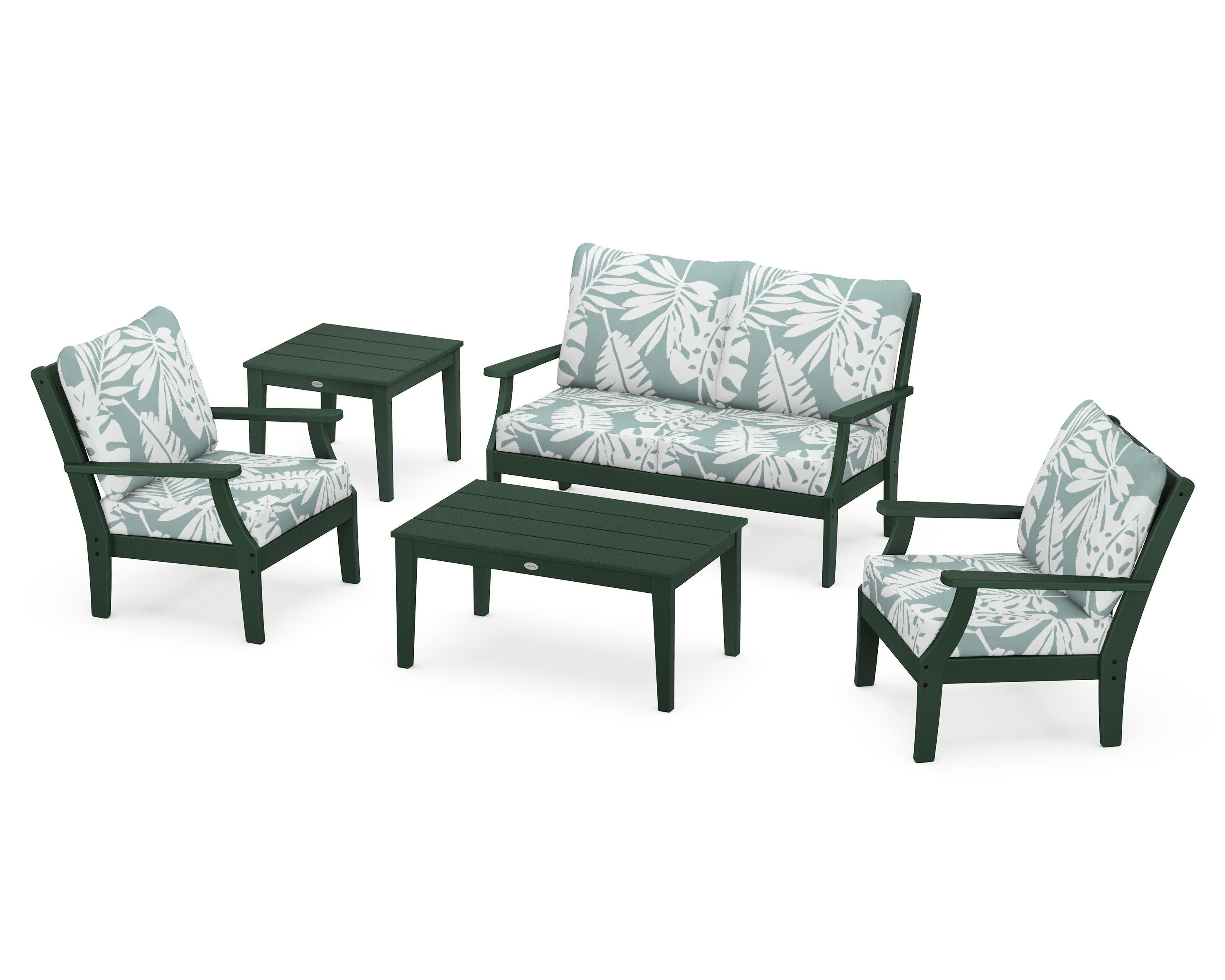 Braxton 5-Piece Deep Seating Set in Green / Leaf Glacier Spa