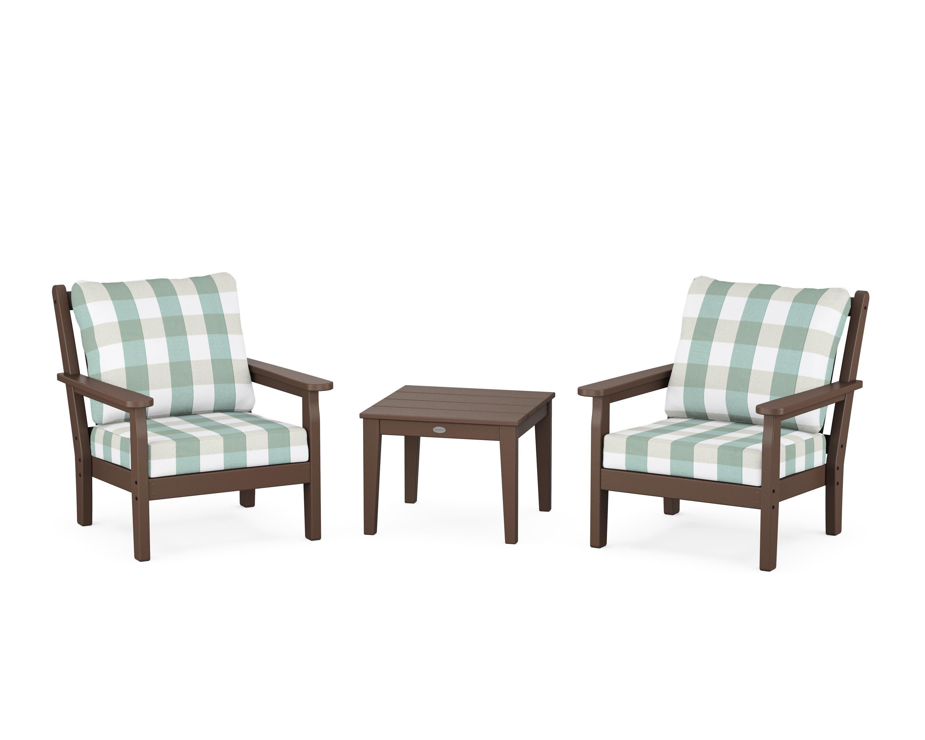 Chippendale 3-Piece Deep Seating Set in Mahogany / Buffalo Plaid Glacier Spa