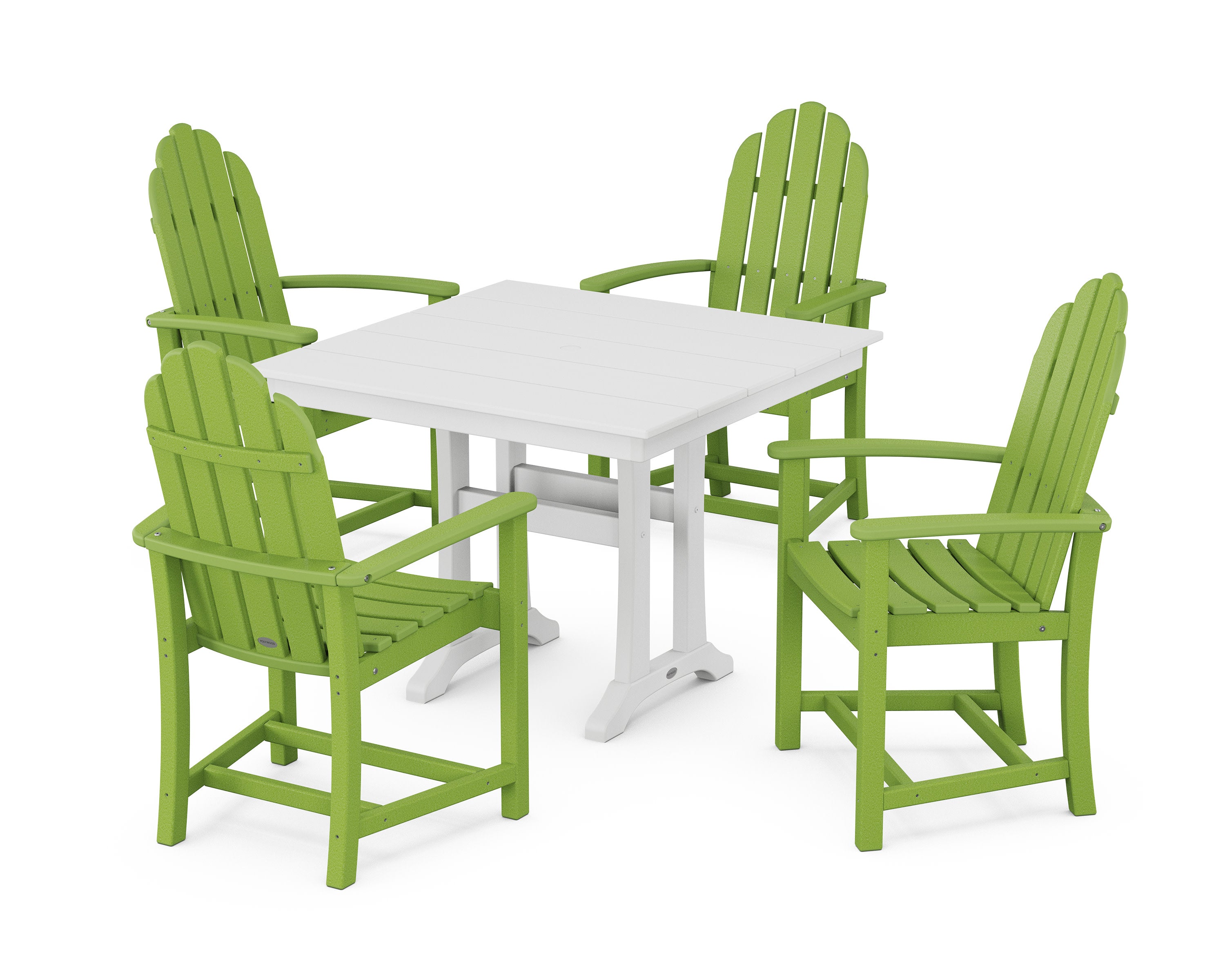 Classic Adirondack 5-Piece Farmhouse Dining Set With Trestle Legs in Lime / White