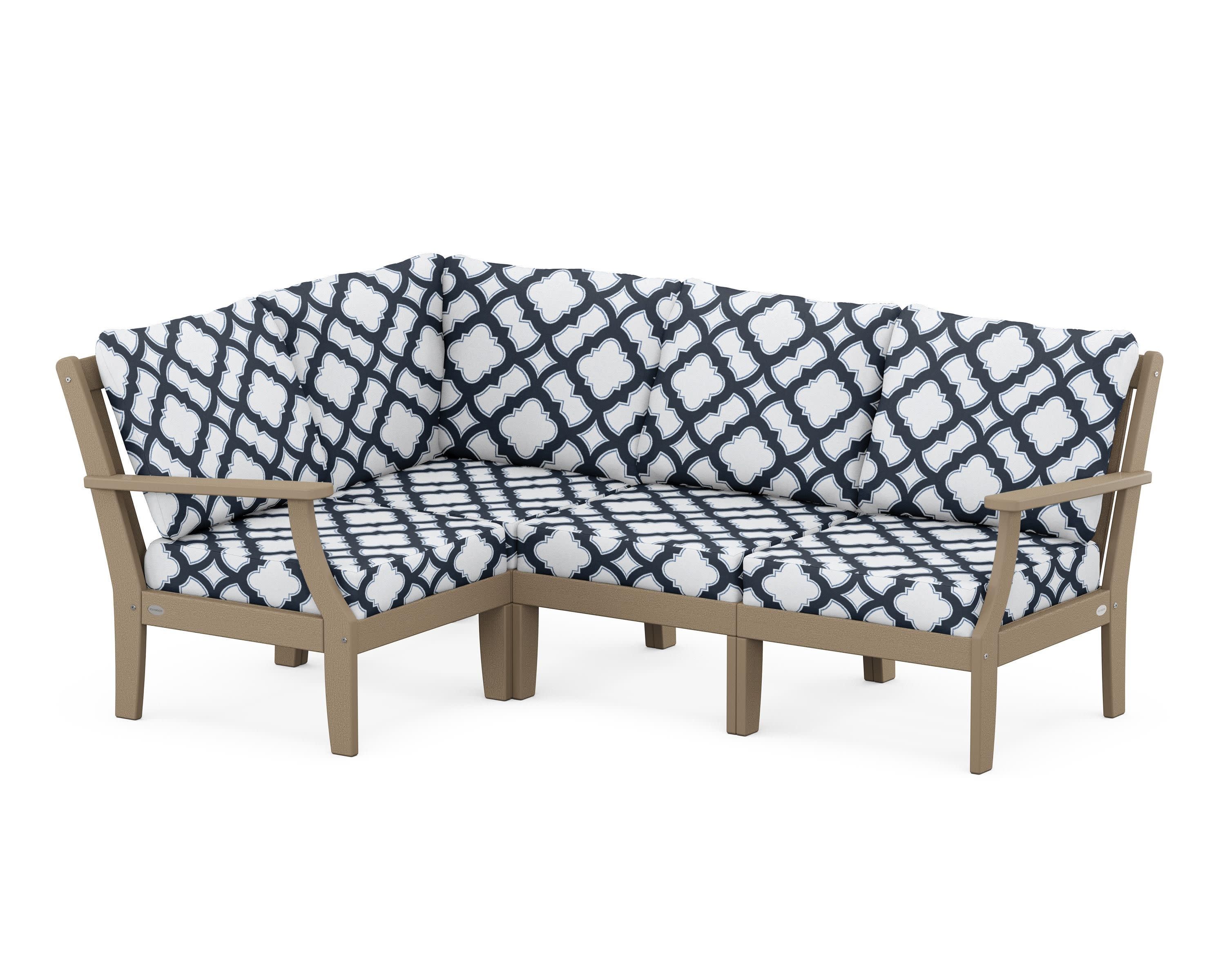 Braxton Modular 4-Piece Deep Seating Set in Vintage Sahara / Trellis Marine Indigo