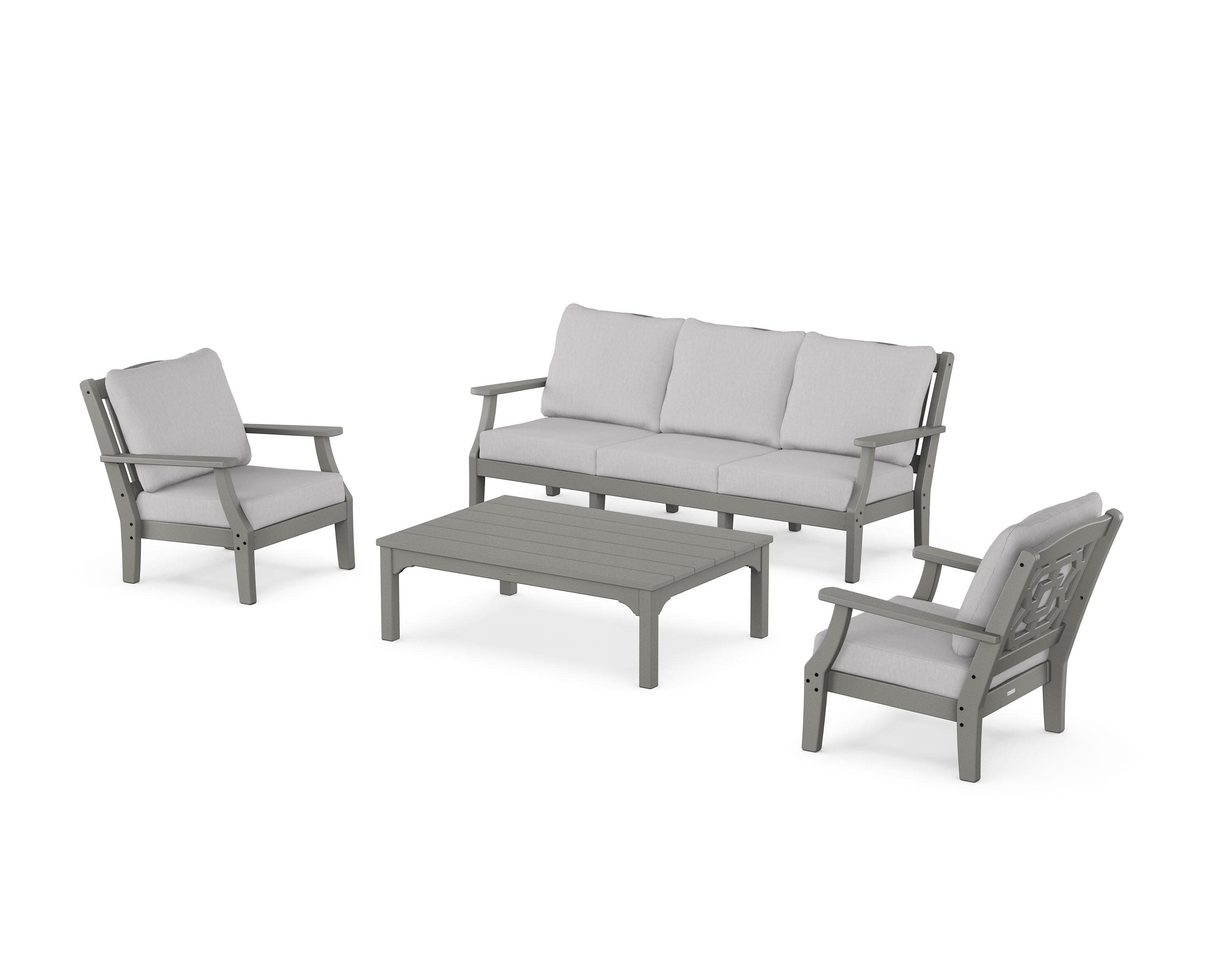 Chinoiserie 4-Piece Deep Seating Set with Sofa in Slate Grey / Granite